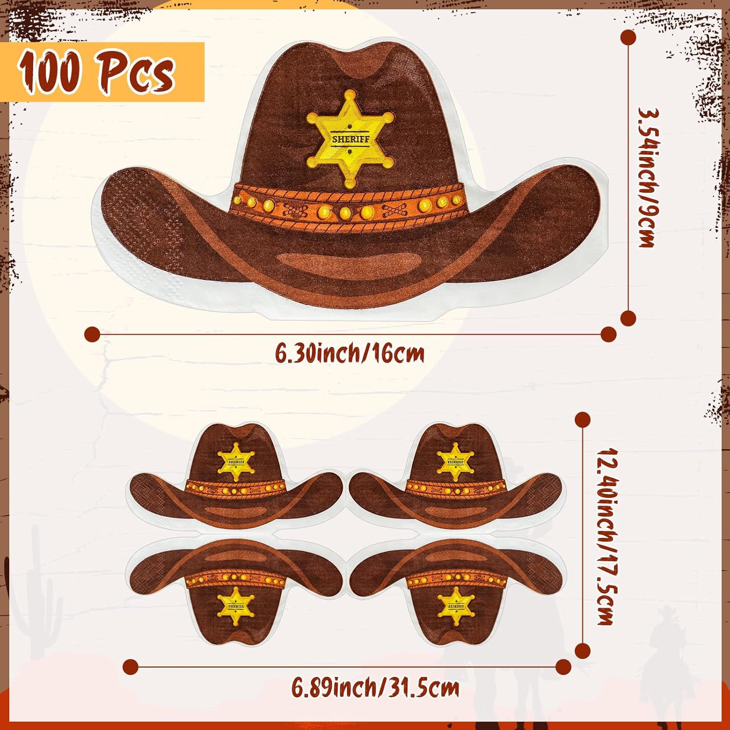 Cinrobiye 100 Pcs Western Cowboy Napkins