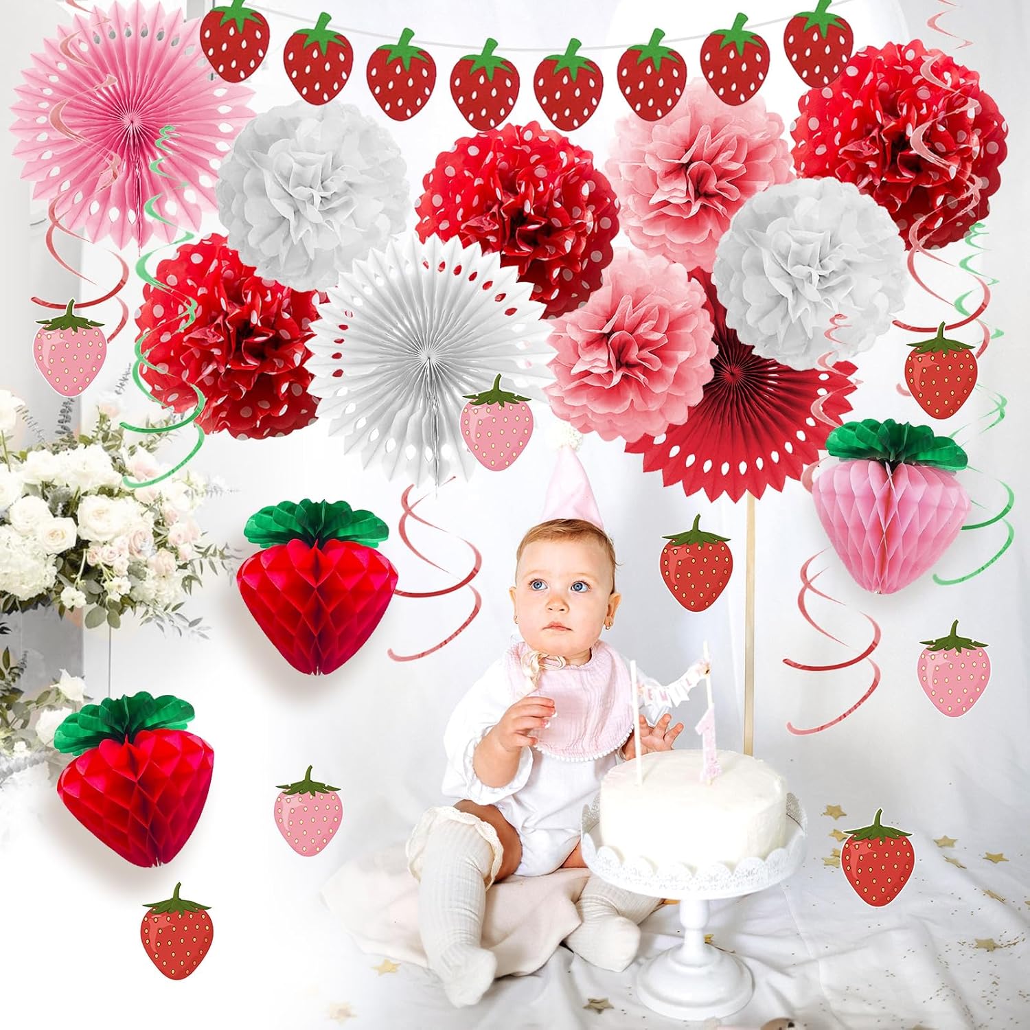 Lasocy Strawberry Party Decor Set for Girls