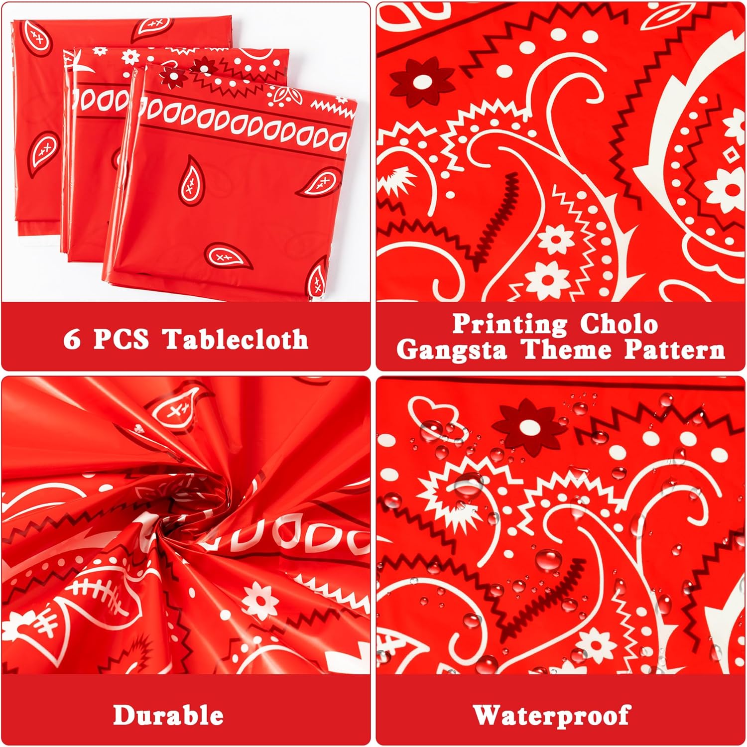 6PCS Red Bandana Tablecloths for Western Party