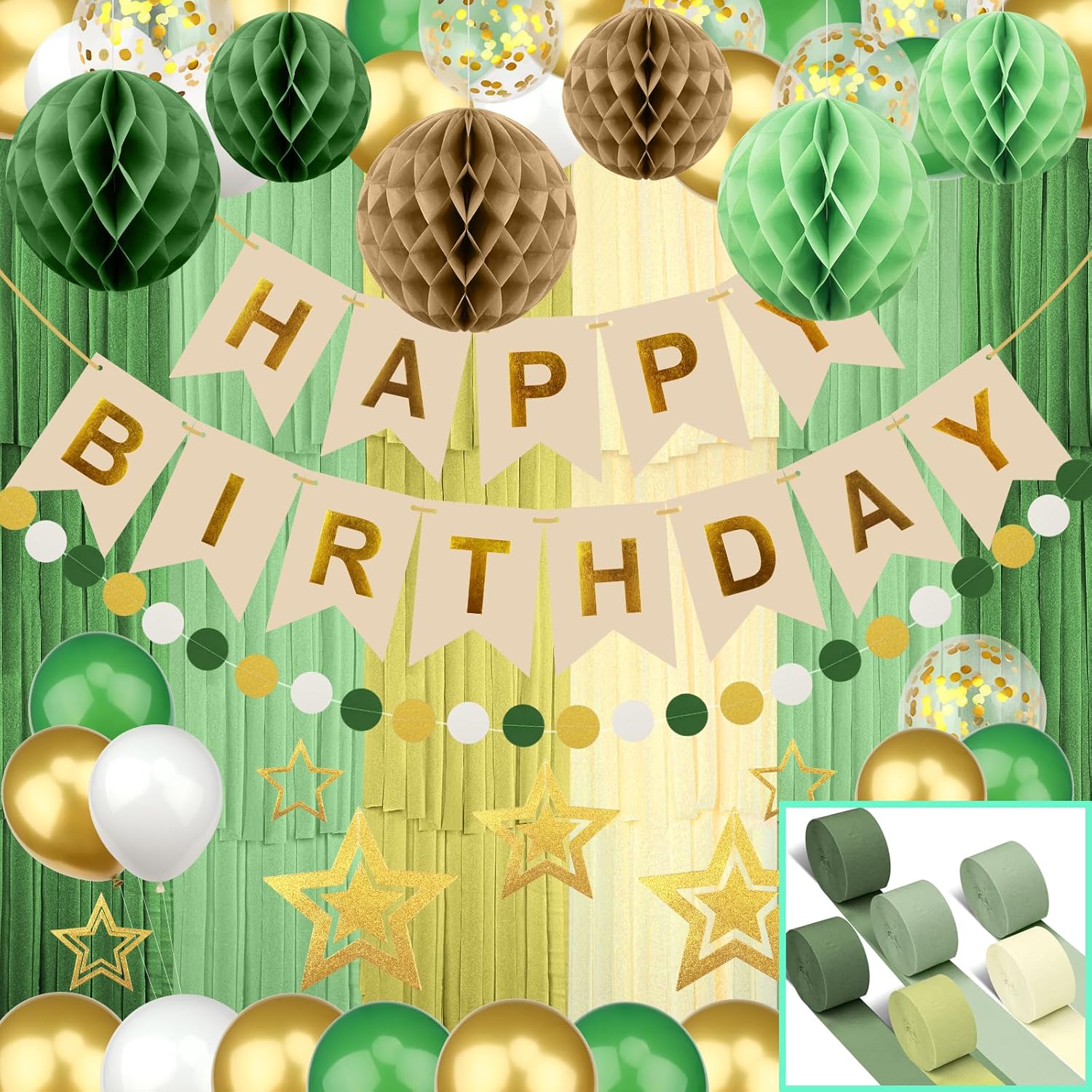 Retro Green Birthday Decorations Party Set