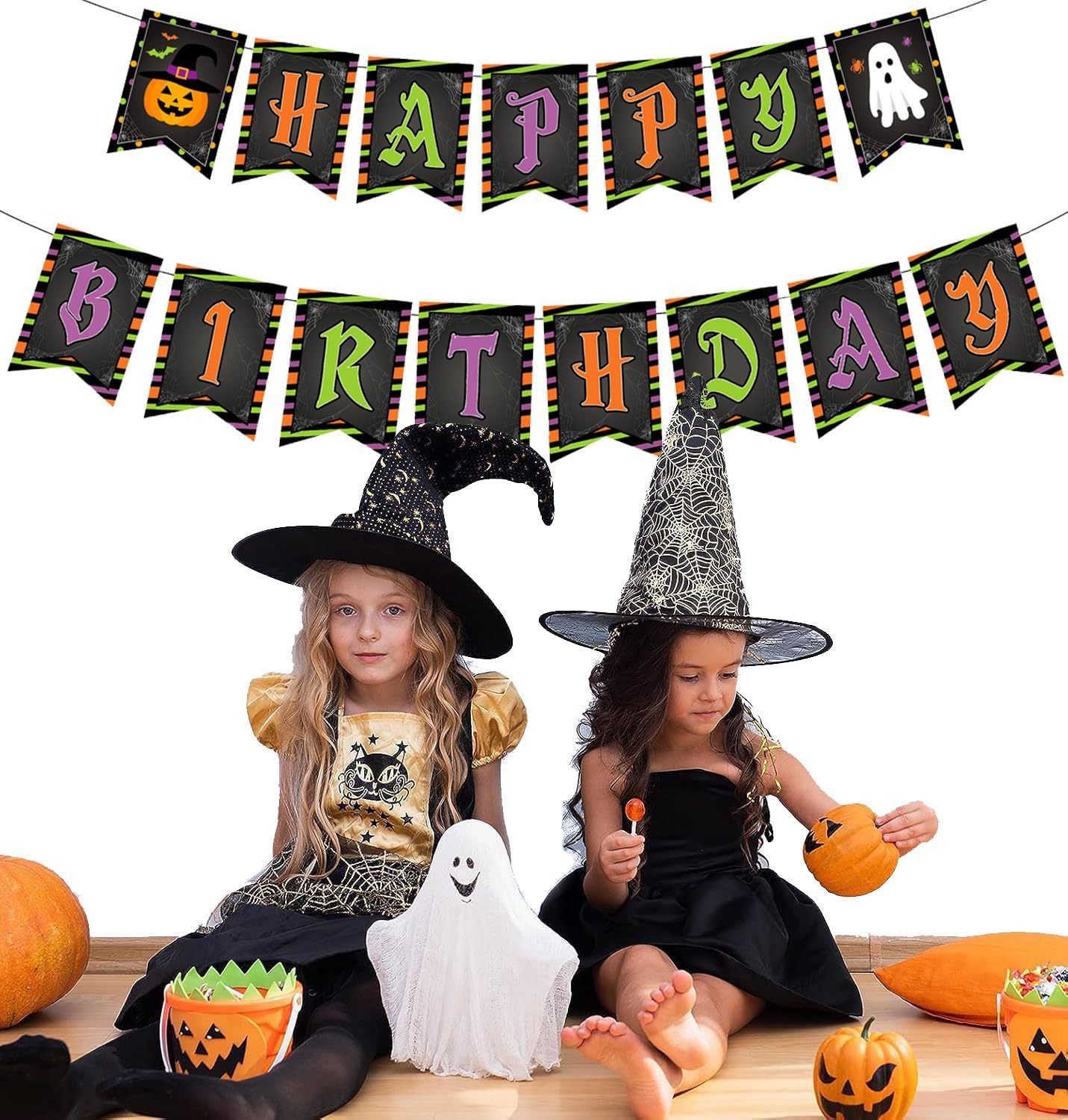 Halloween Birthday Banners with Pumpkin and Ghost Designs