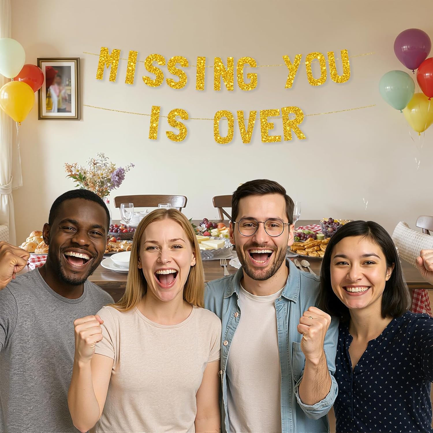 Meowoo Farewell Banner Missing You is Over Gold Decor
