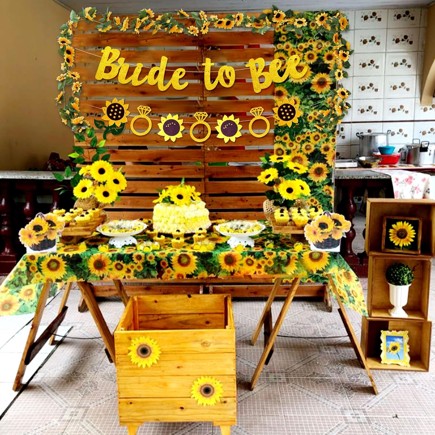 Bride to Bee Banner with Sunflowers Garland Decorations