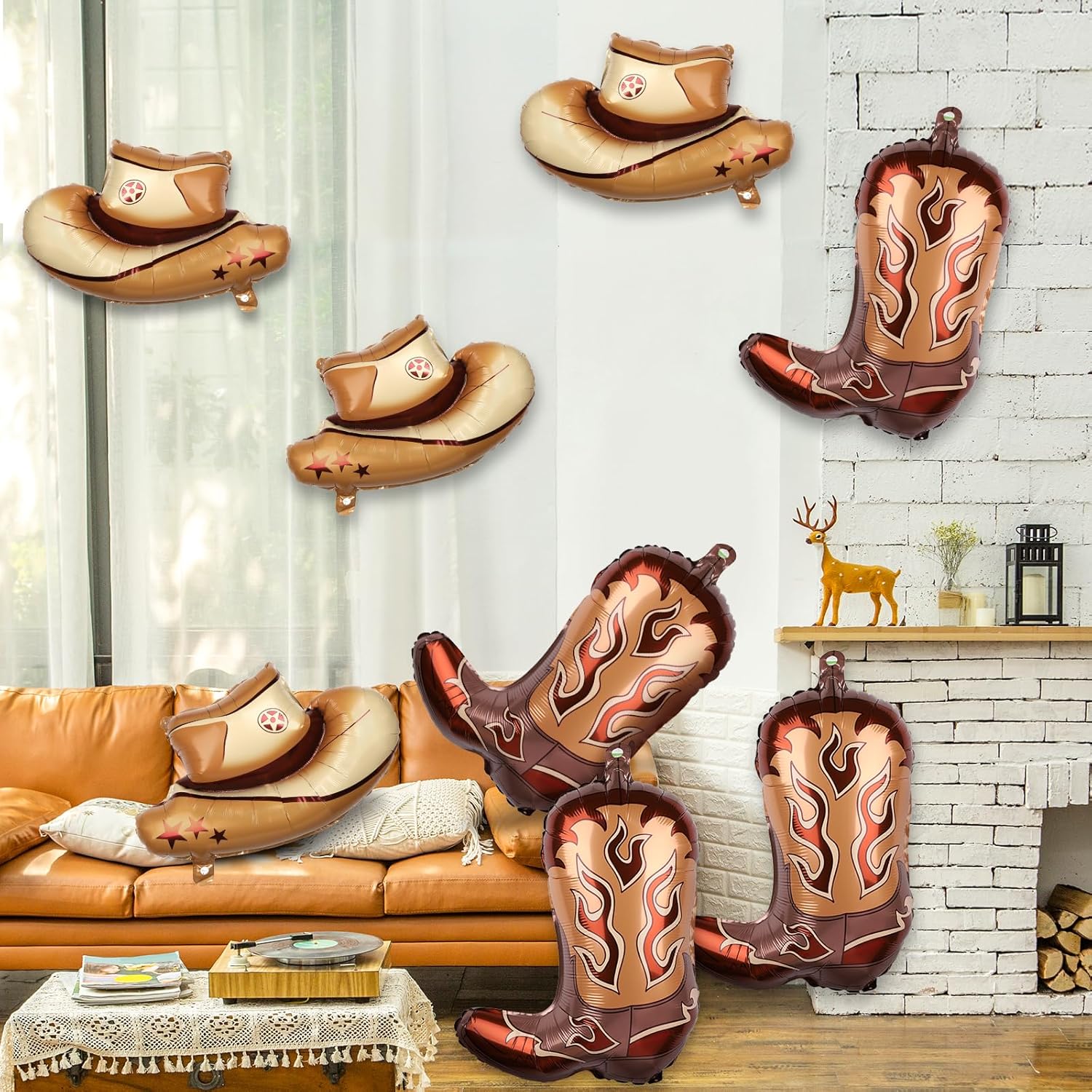 8pcs Western Themed Party Balloons - Cowgirl Hat Boot Decor