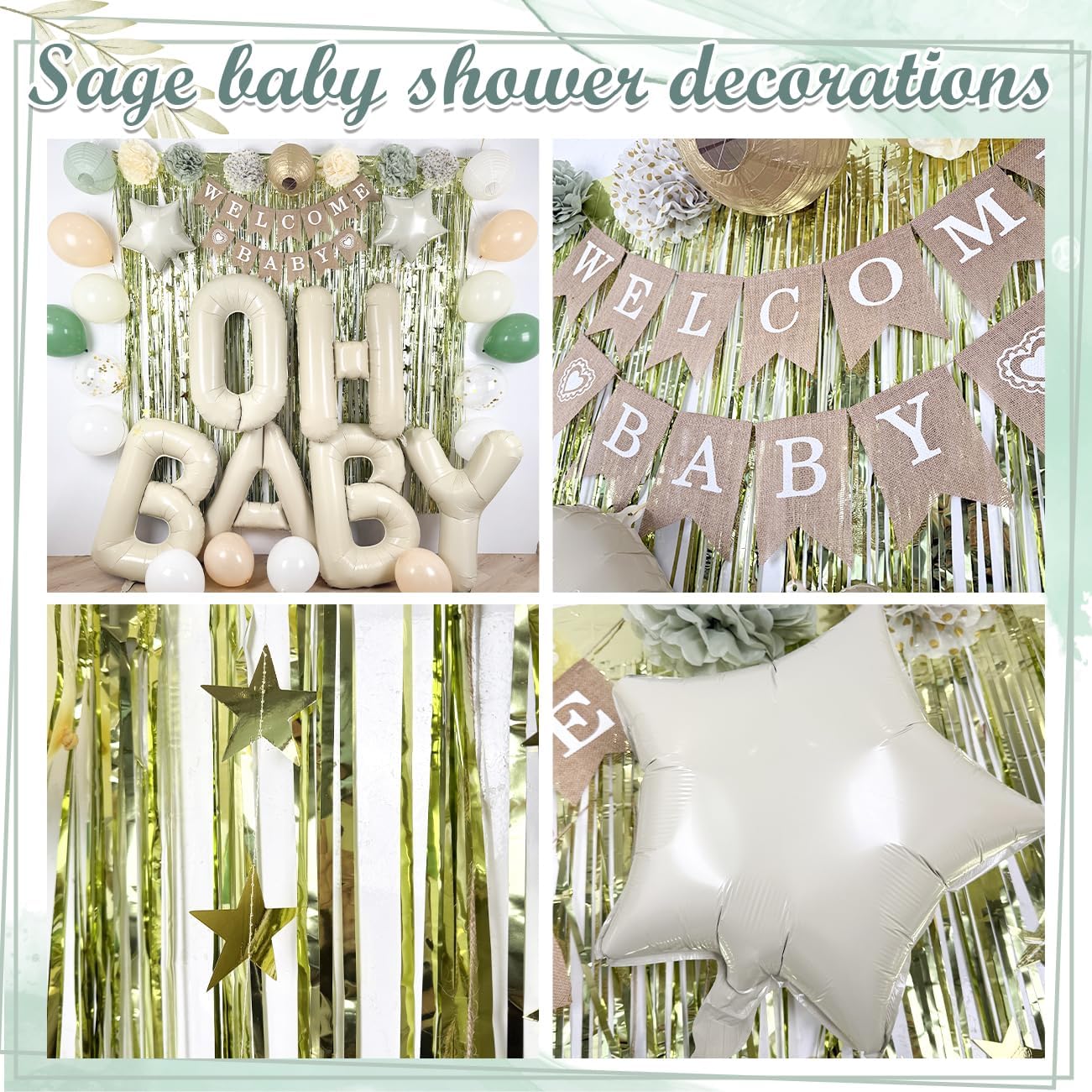 Sage Green Baby Shower Decorations Set