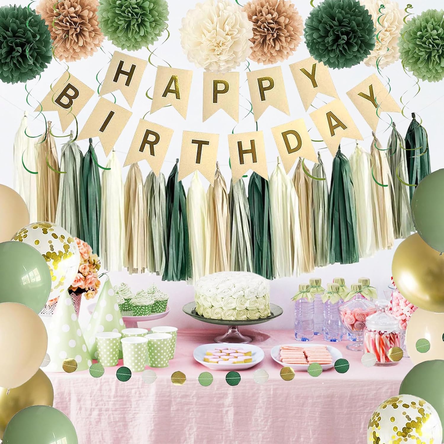 Green Birthday Party Decor Set for Women Girls
