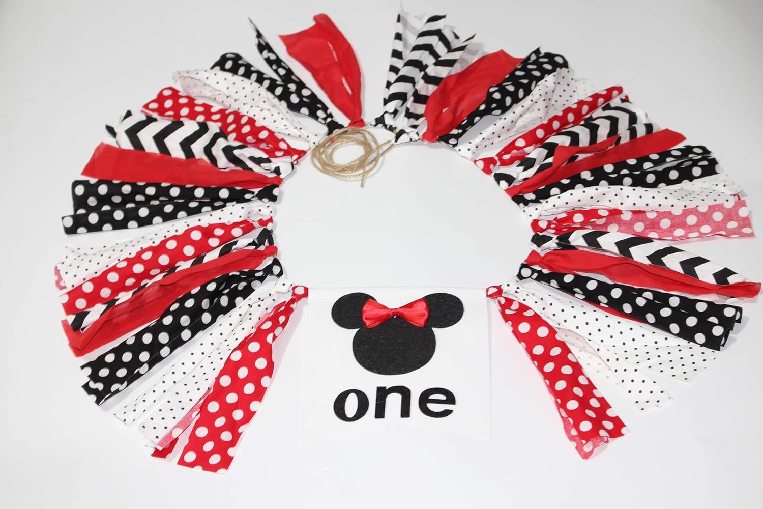 Red and Black Minnie Bow First Birthday Banner