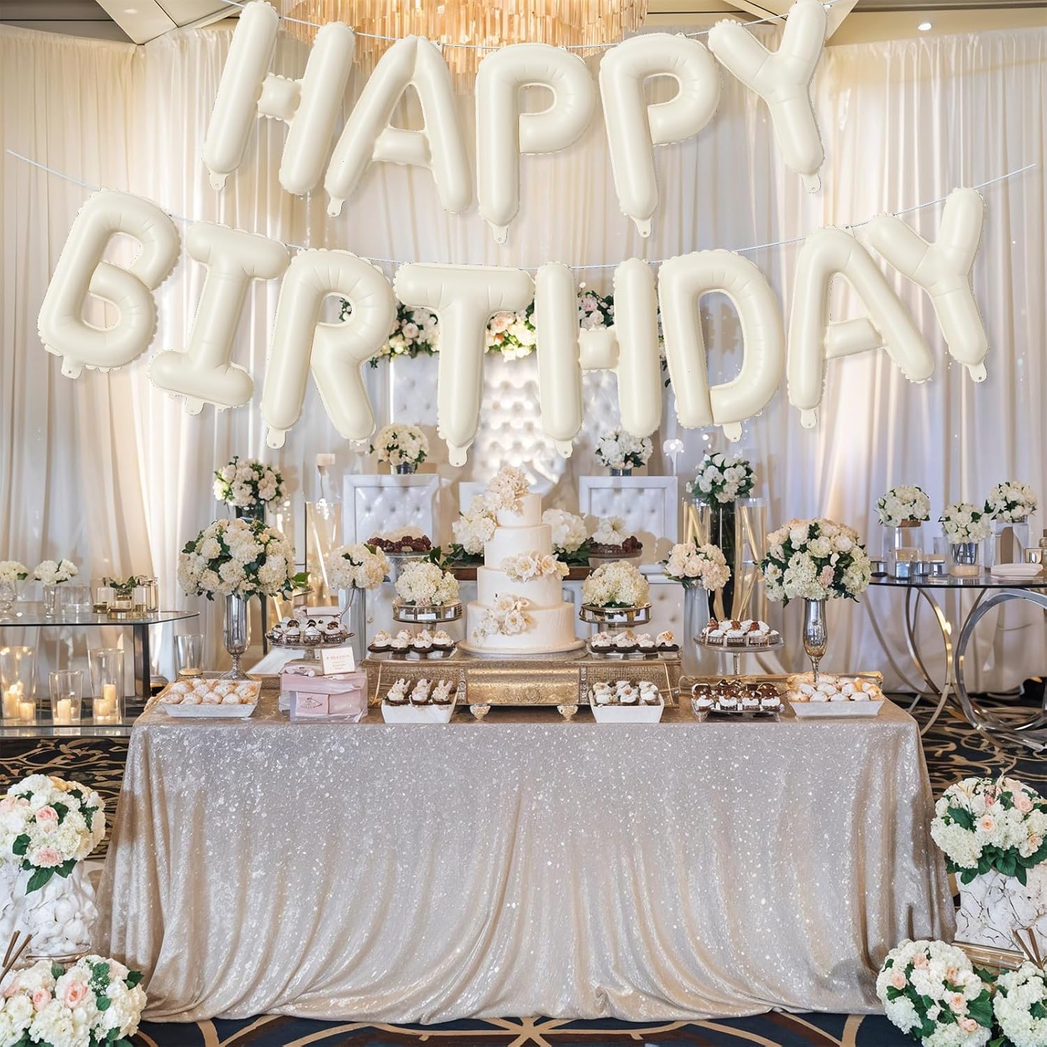 Cream Happy Birthday Balloon Banner Set 16 Inch 13pcs Foil Balloons
