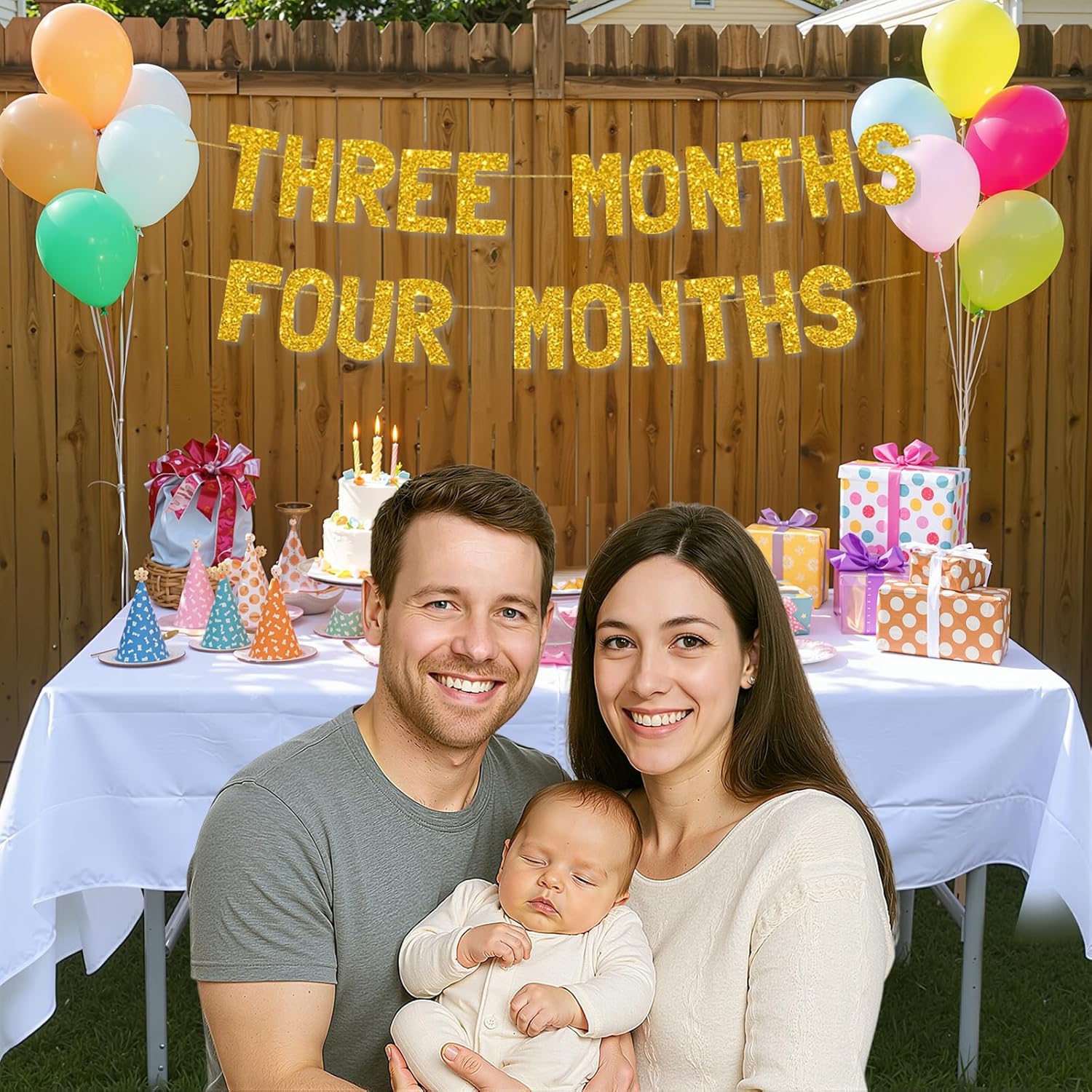 Meowoo 3-Month Celebration Banner with Bold Gold Glitter Letters