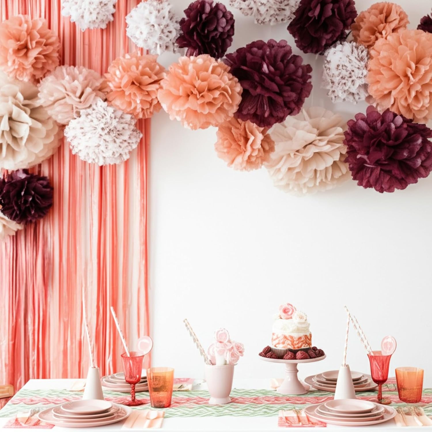 PapaKit Dusty Rose Pink Tissue Pom Poms 20 Piece Set