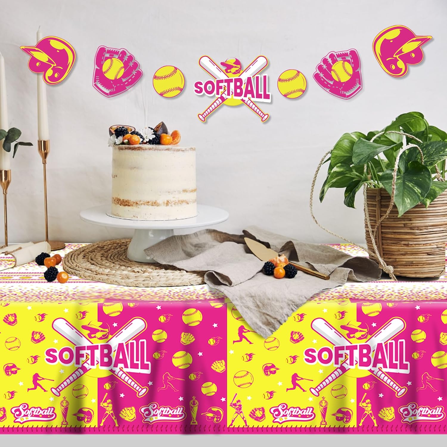 3 Pcs Softball Pattern Tablecloth for Parties