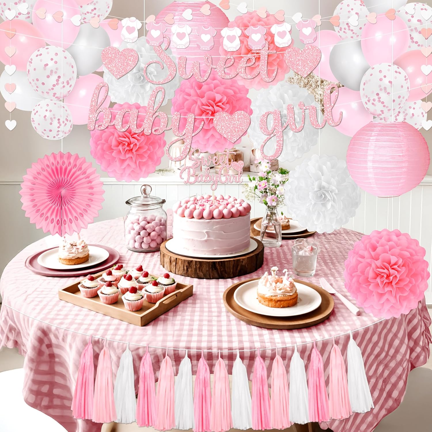 Kriyokiaa 43 Pcs Pink Baby Shower Decorations Set