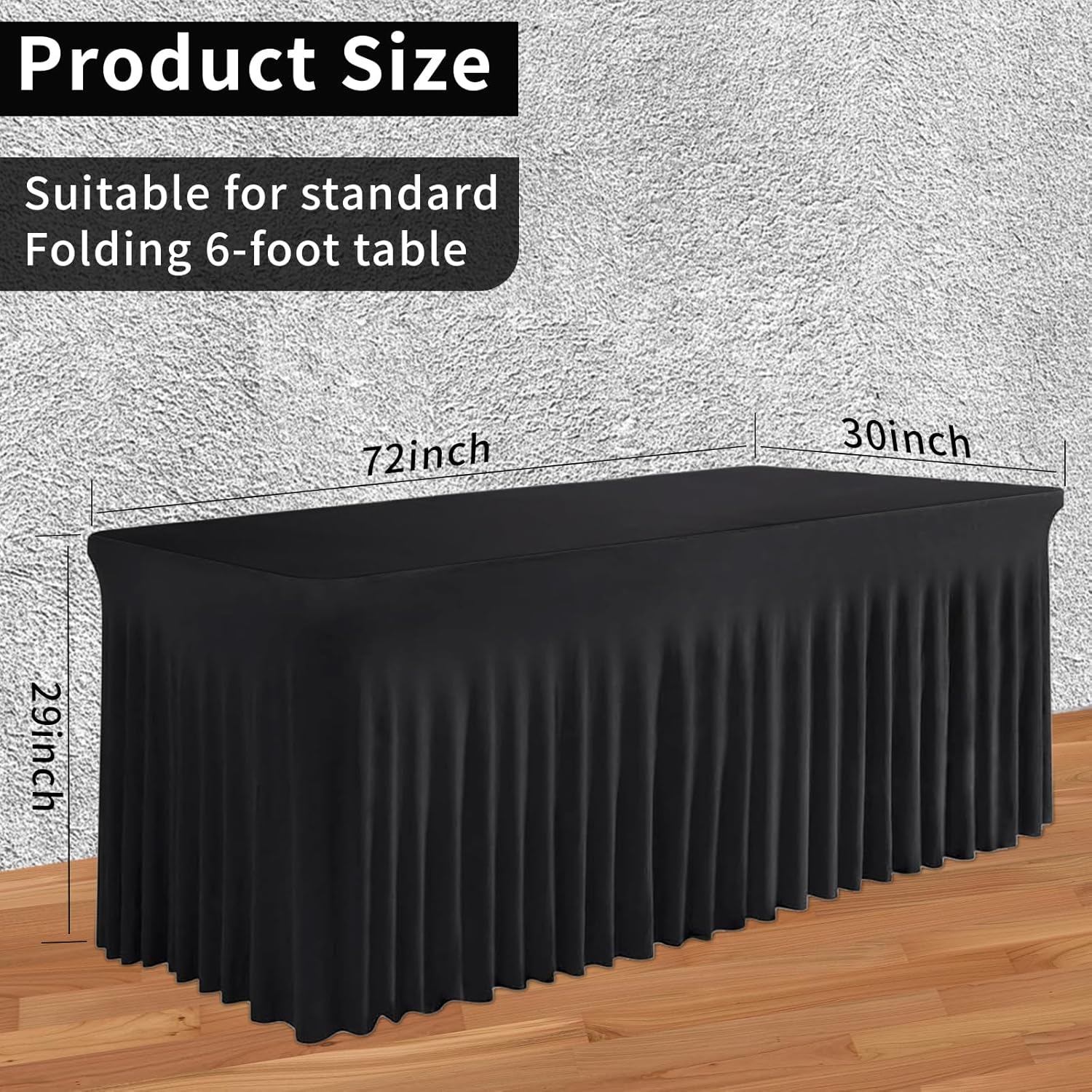 Premium Black Table Skirts for 6ft Rectangular Tables 2Pack