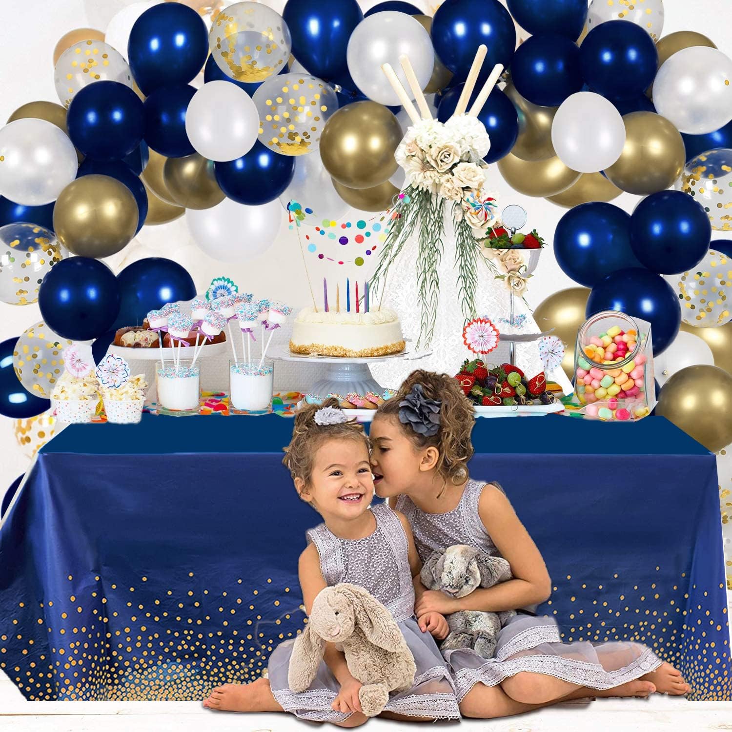 2 Pack Navy Blue Dot Confetti Tablecloths for Parties