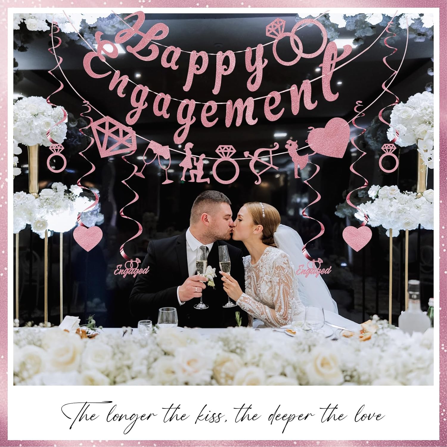Rose Gold Glitter Engagement Party Banner 98ft