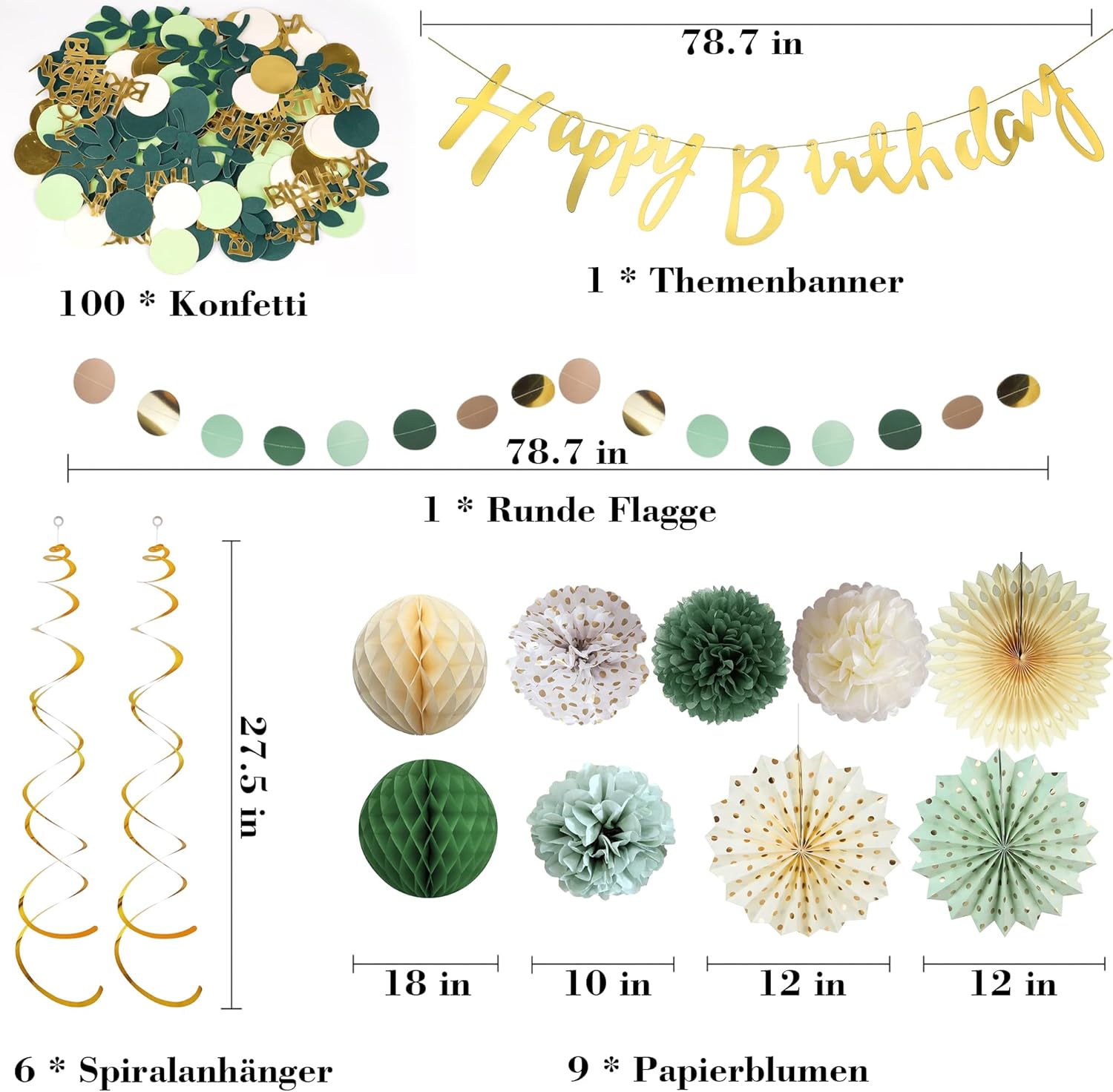 Sage Green Birthday Party Decor 13 Pcs Set