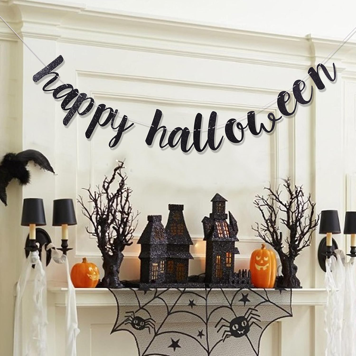 Happy Halloween Black Banner - Party Decoration