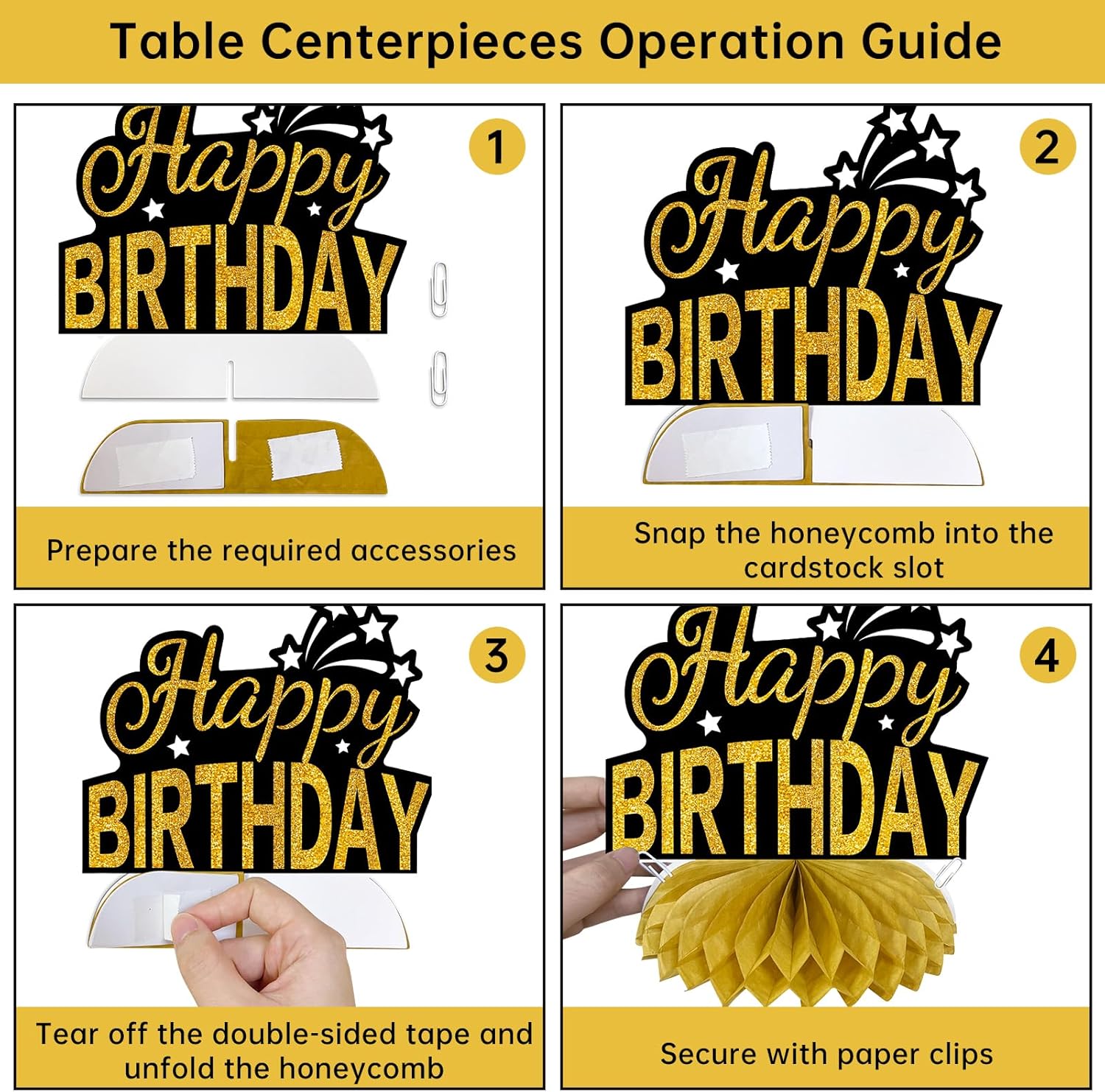 11Pcs Happy Birthday Decor Kit Black Gold