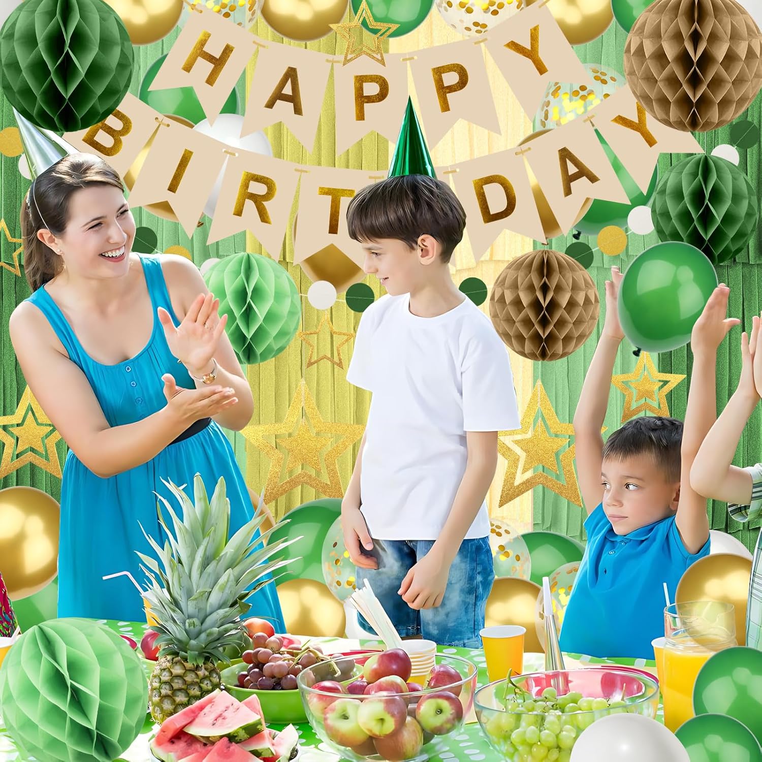 Retro Green Birthday Decorations Party Set
