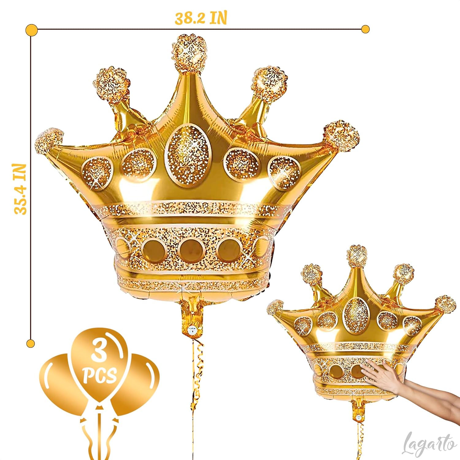 3 Pcs Gold Foil Crown Balloons for Birthday Parties