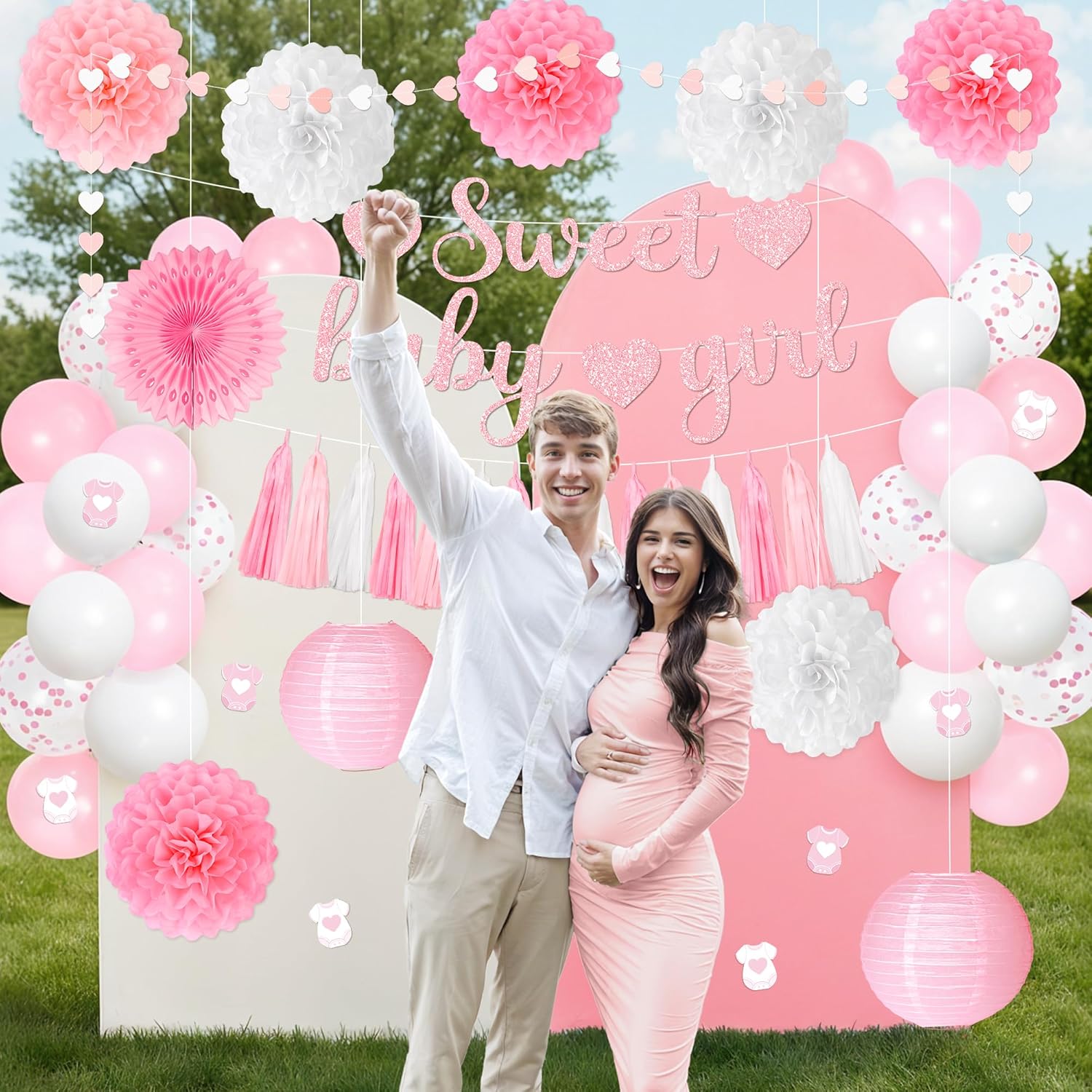 Kriyokiaa 43 Pcs Pink Baby Shower Decorations Set