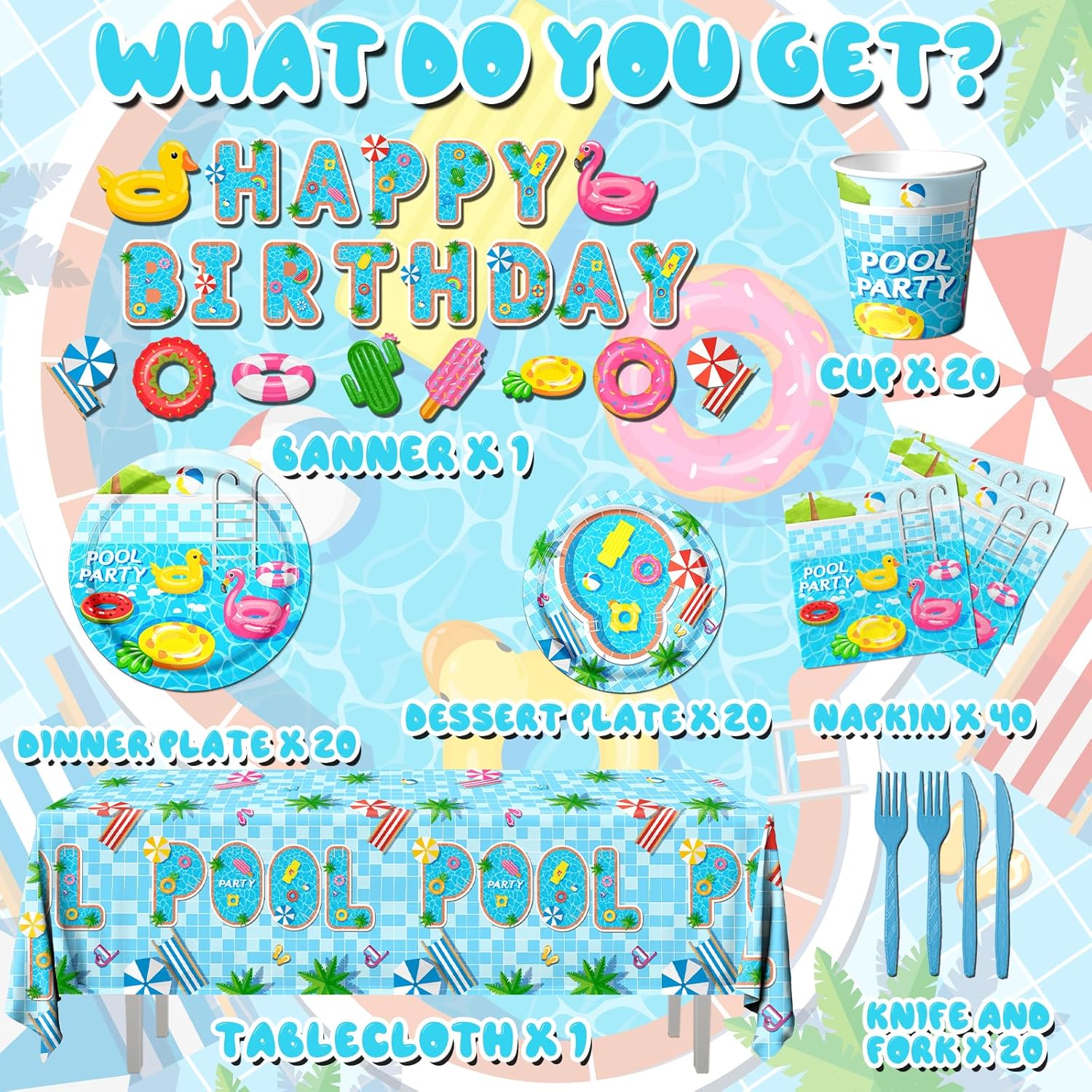 Guzbewu Pool Party Plates Napkins Set 142PCS Summer Decorations