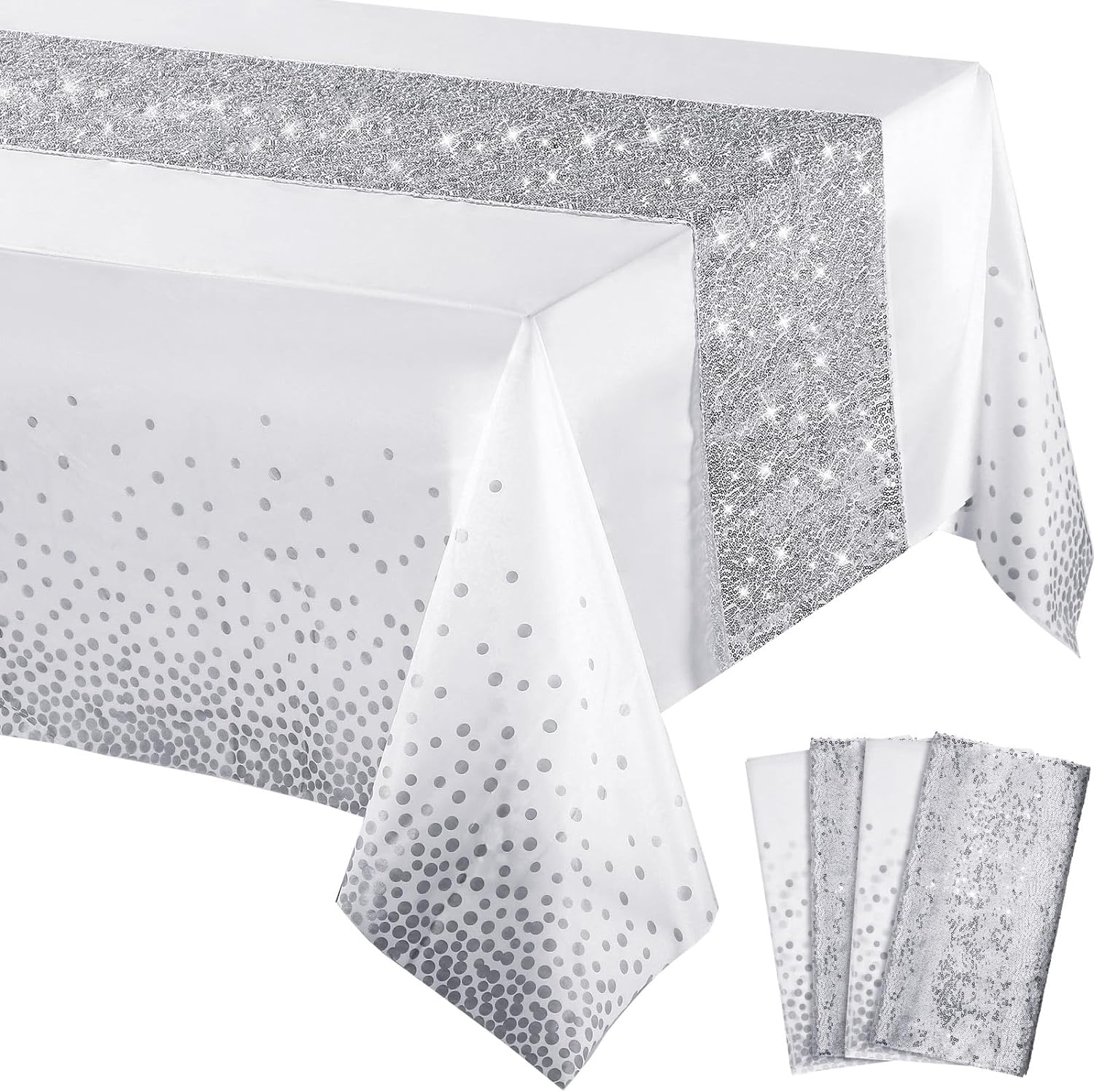 Irenare Tablecloth Set with Glitter Sequin Table Runner