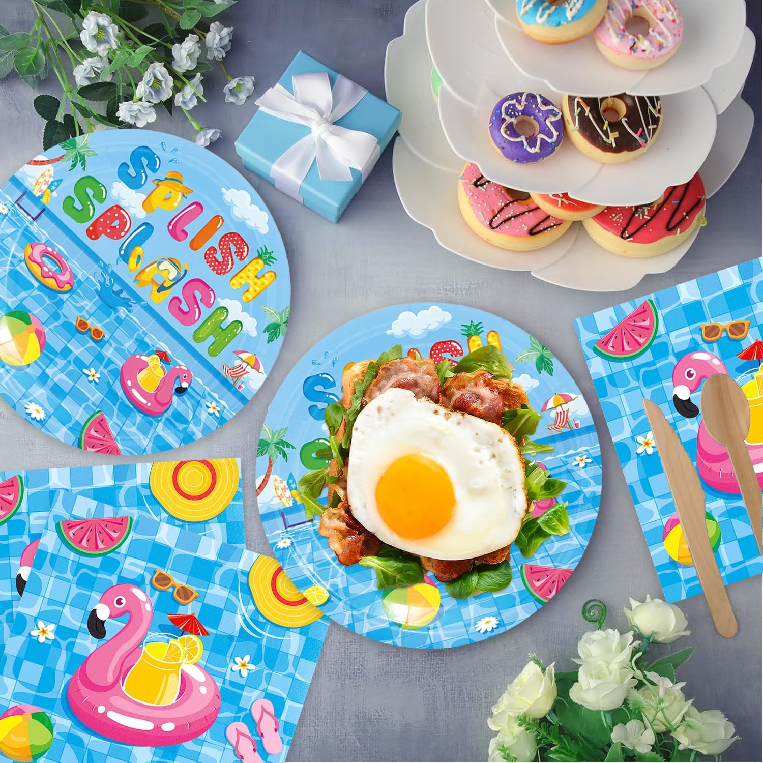 40Pcs Pool Party Decorations Summer Beach Birthday Plates Napkins Set