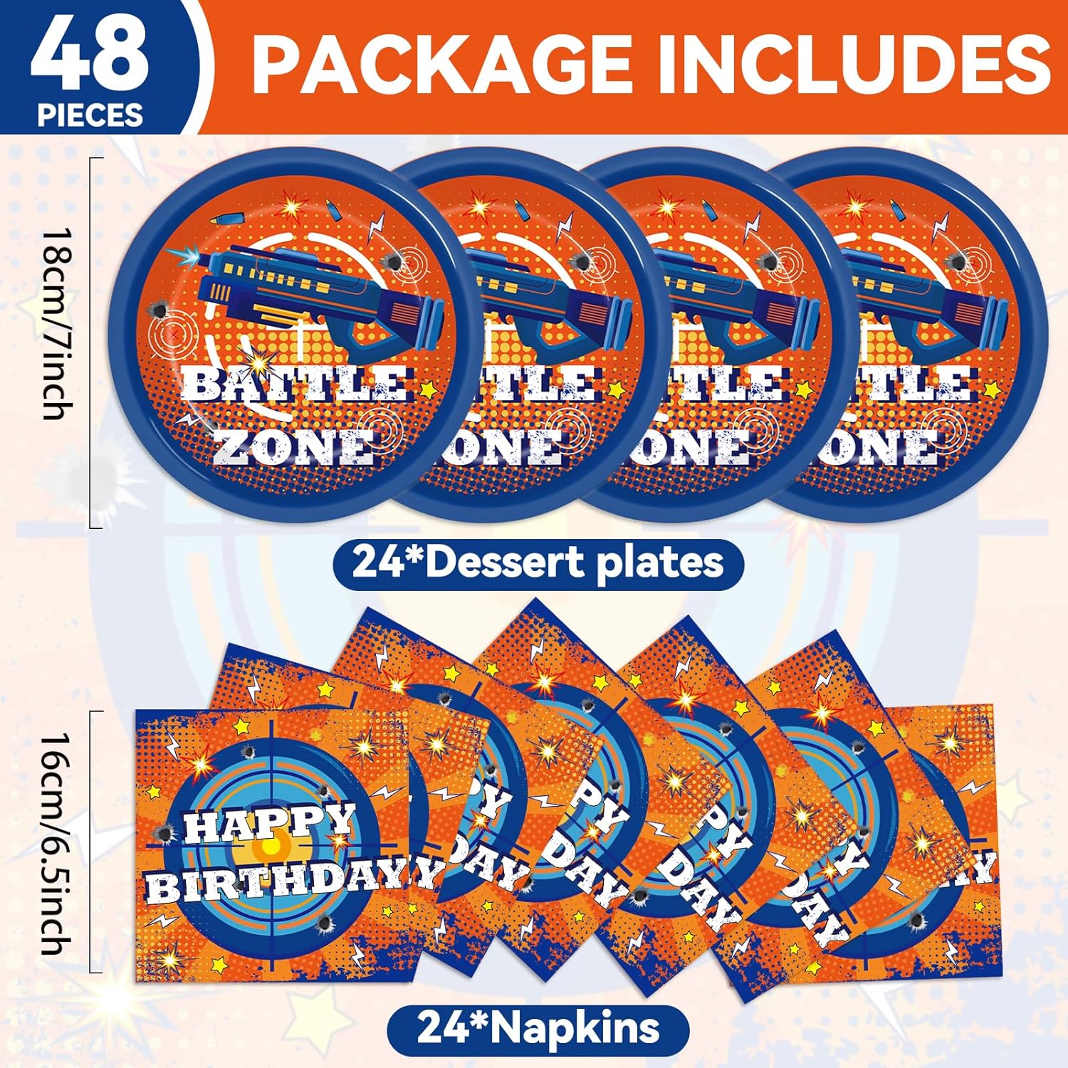 48Pcs Dart War Party Plates and Napkins Set