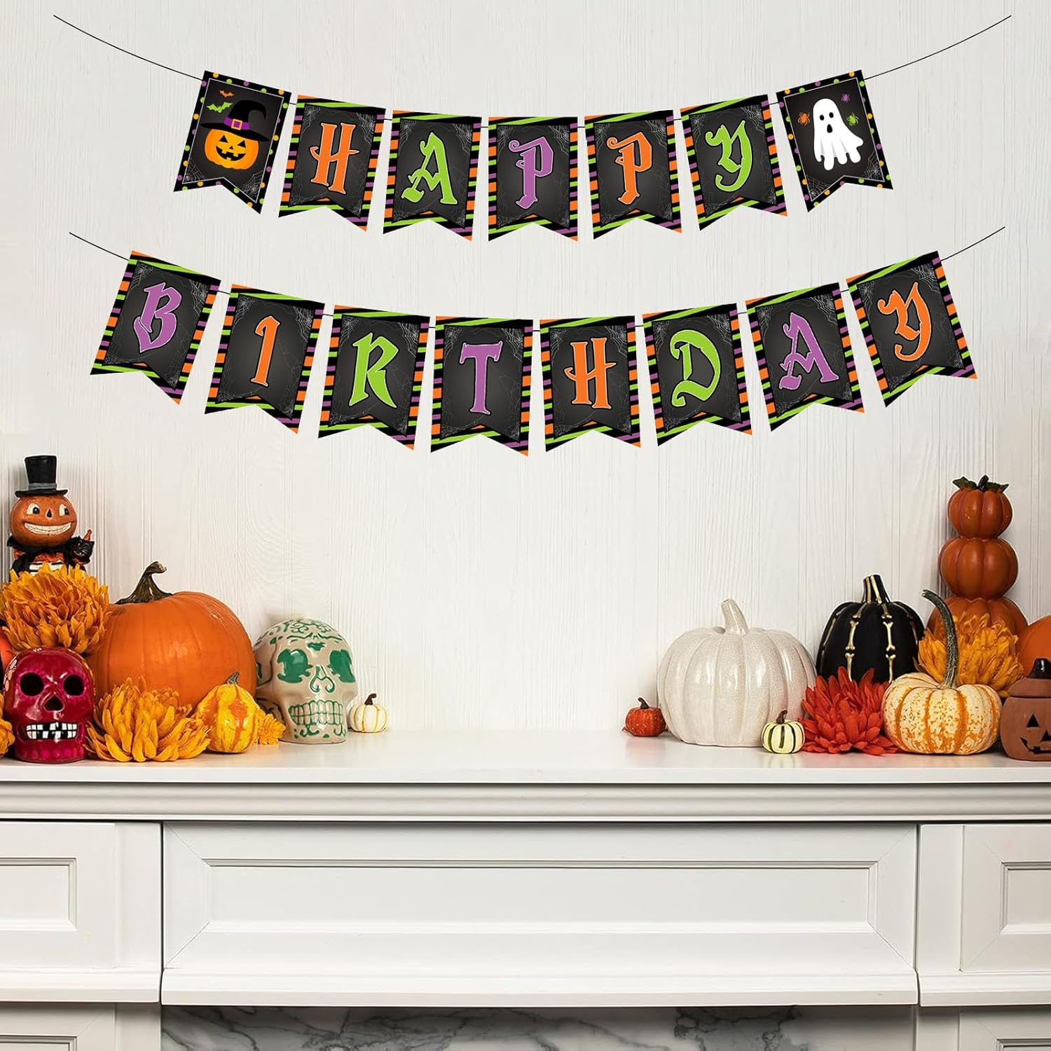 Halloween Birthday Banners with Pumpkin and Ghost Designs