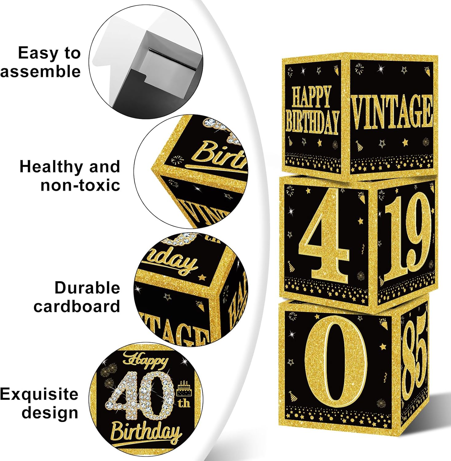 3pcs Happy 40th Birthday Decor Boxes