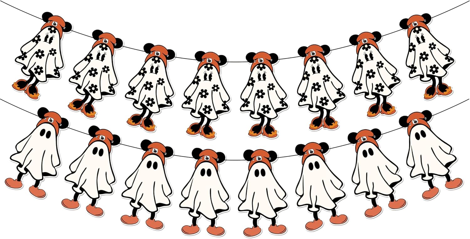 Halloween Ghost Banner with Red Hats for Party Decor