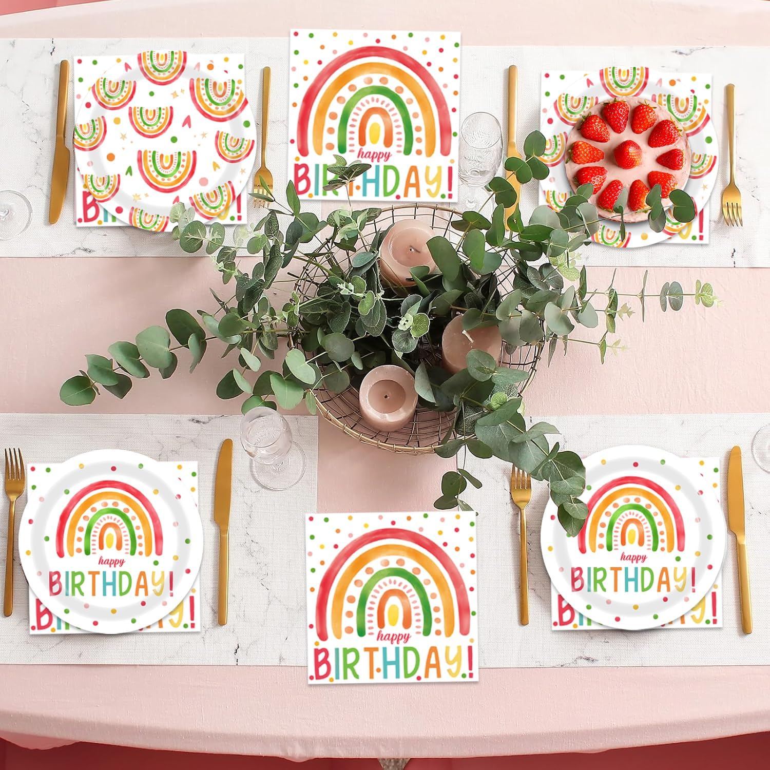 Rainbow Birthday Decorations 40Pcs Plates and Napkins