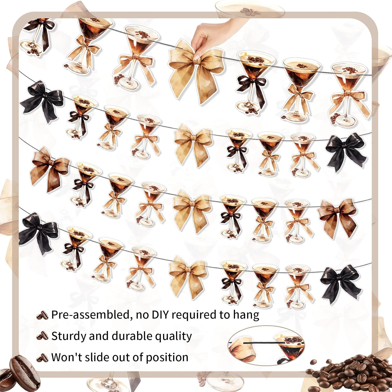 4pcs Bow Martini Party Banner Garland for Espresso Cocktail Theme