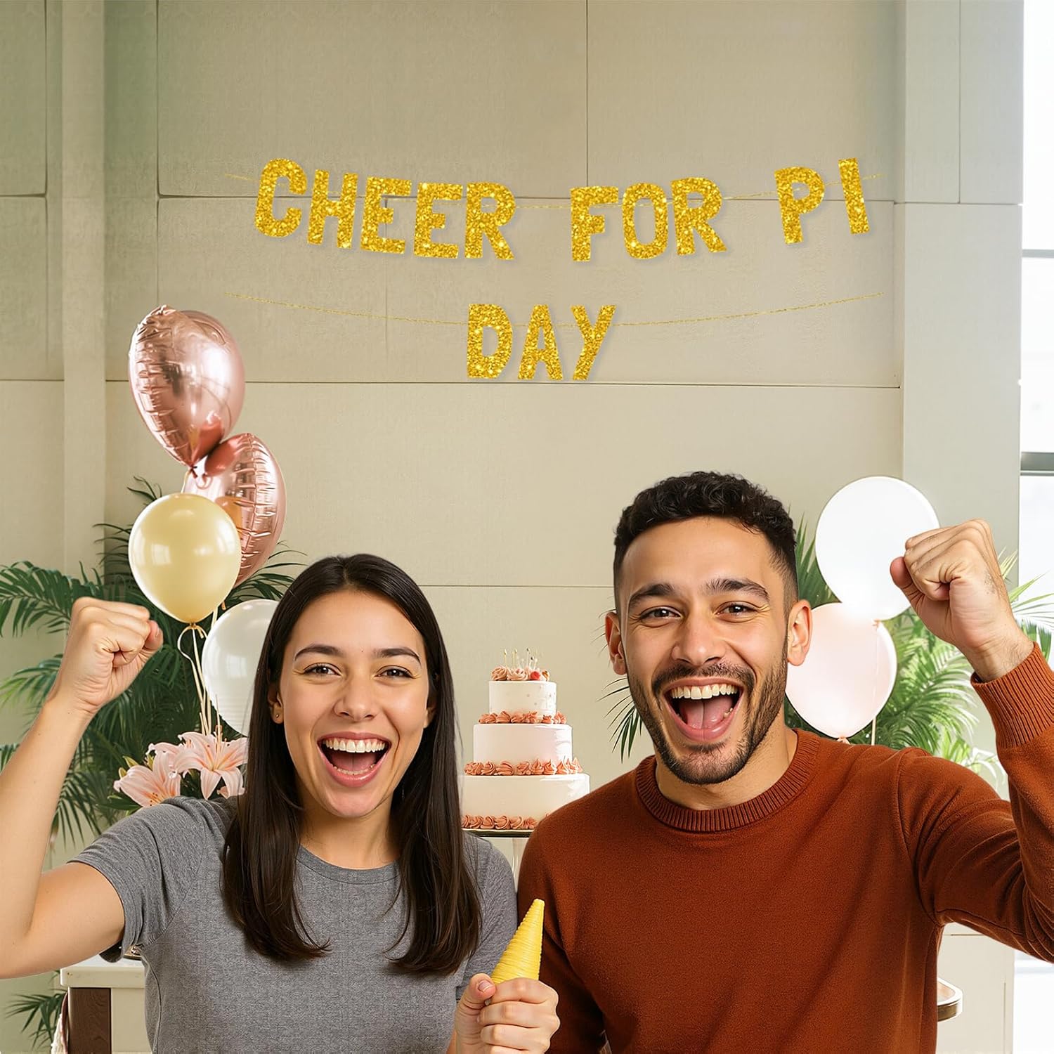Meowoo Pi Day Banner with Gold Glitter