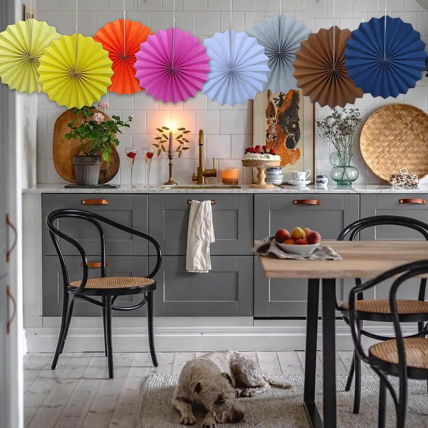 Gray Party Decorations 12in Hanging Fans DIY Set