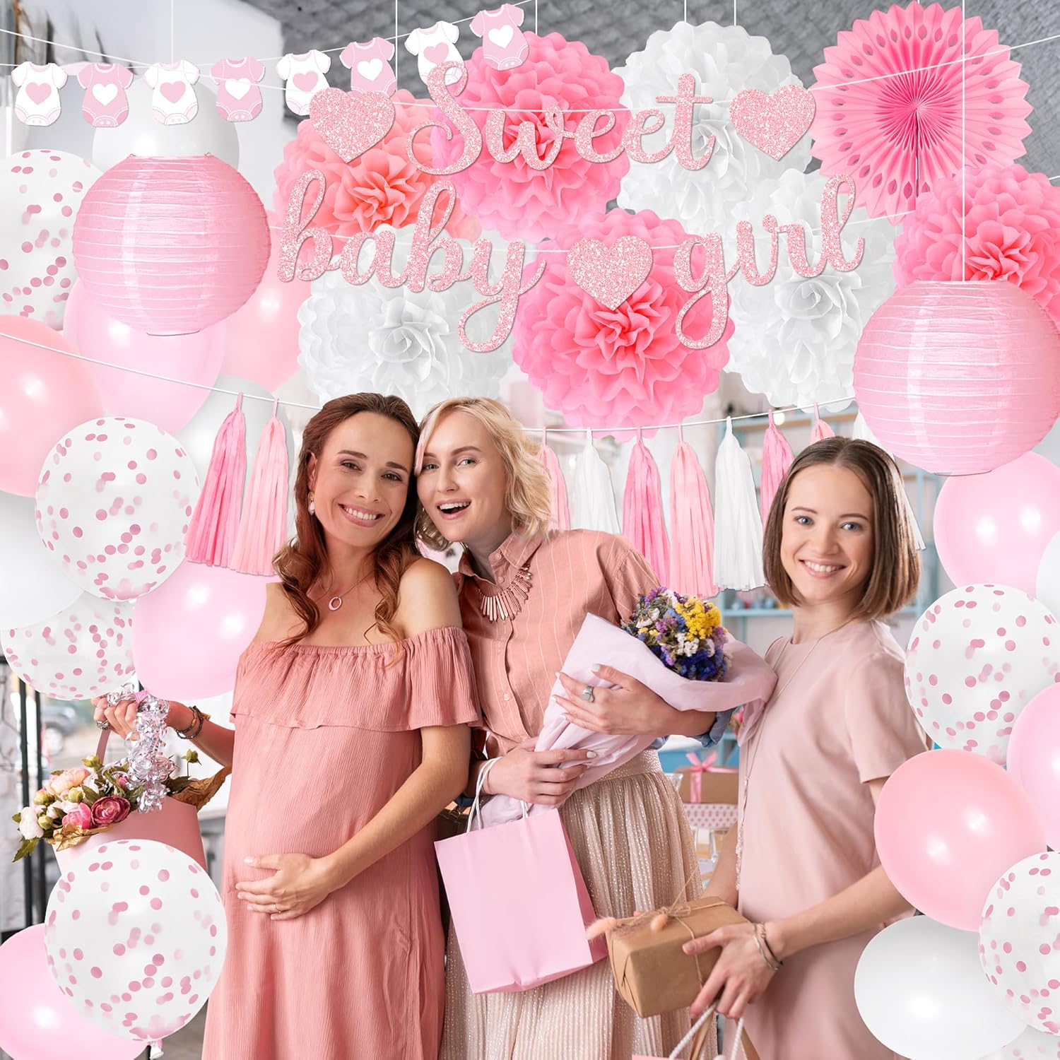 Kriyokiaa 43 Pcs Pink Baby Shower Decorations Set