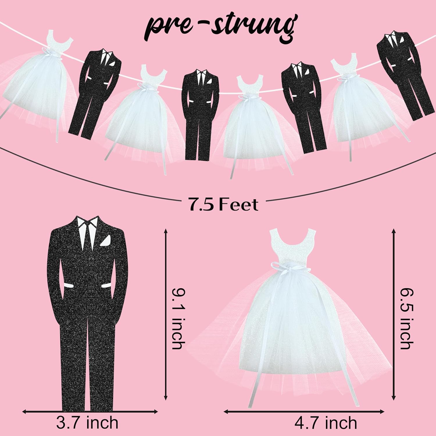 Elegant Bridal Shower Banner with Tulle and Tuxedo Cutouts