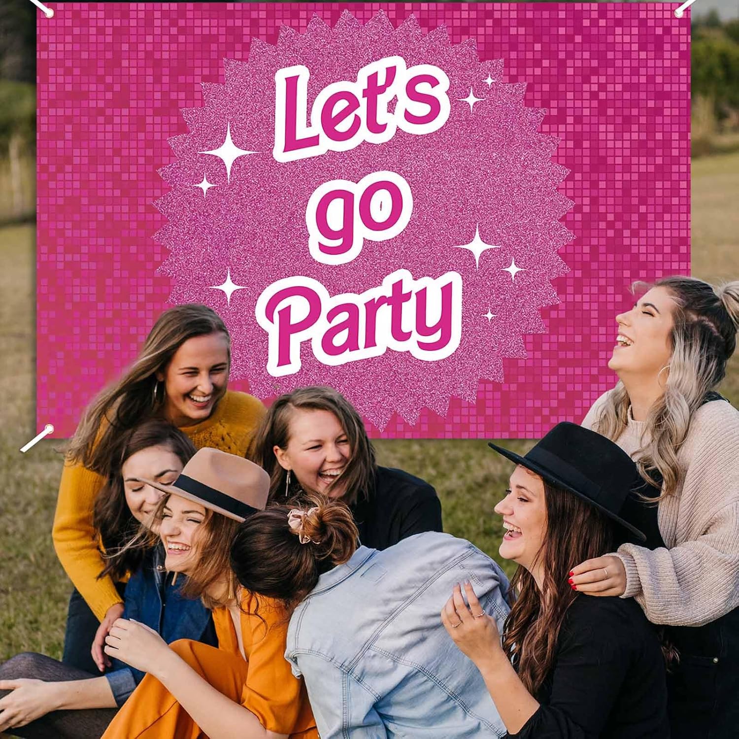 Pink Birthday Party Decorations Lets Go Backdrop Banner