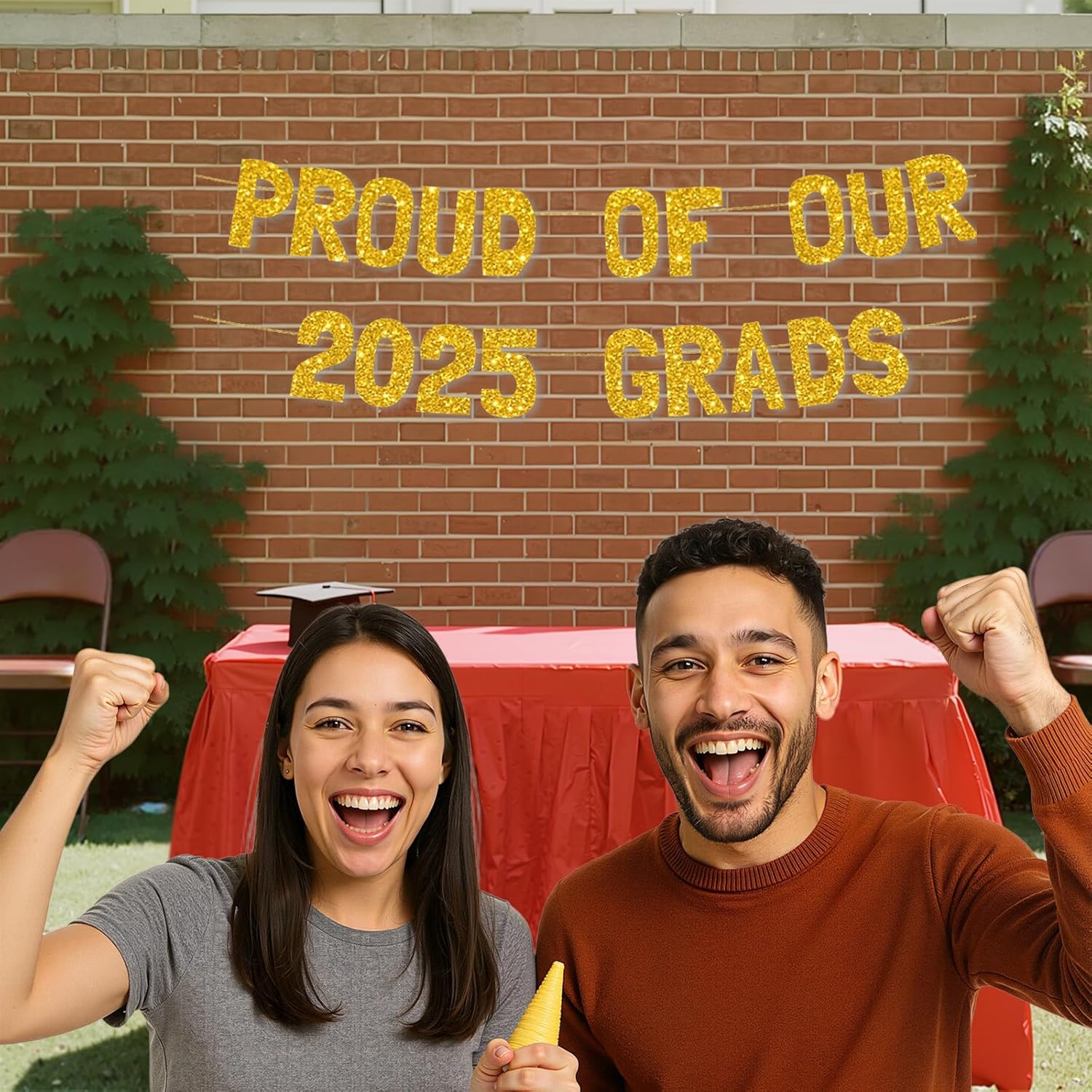 Meowoo 2025 Graduates Gold Glitter Banner