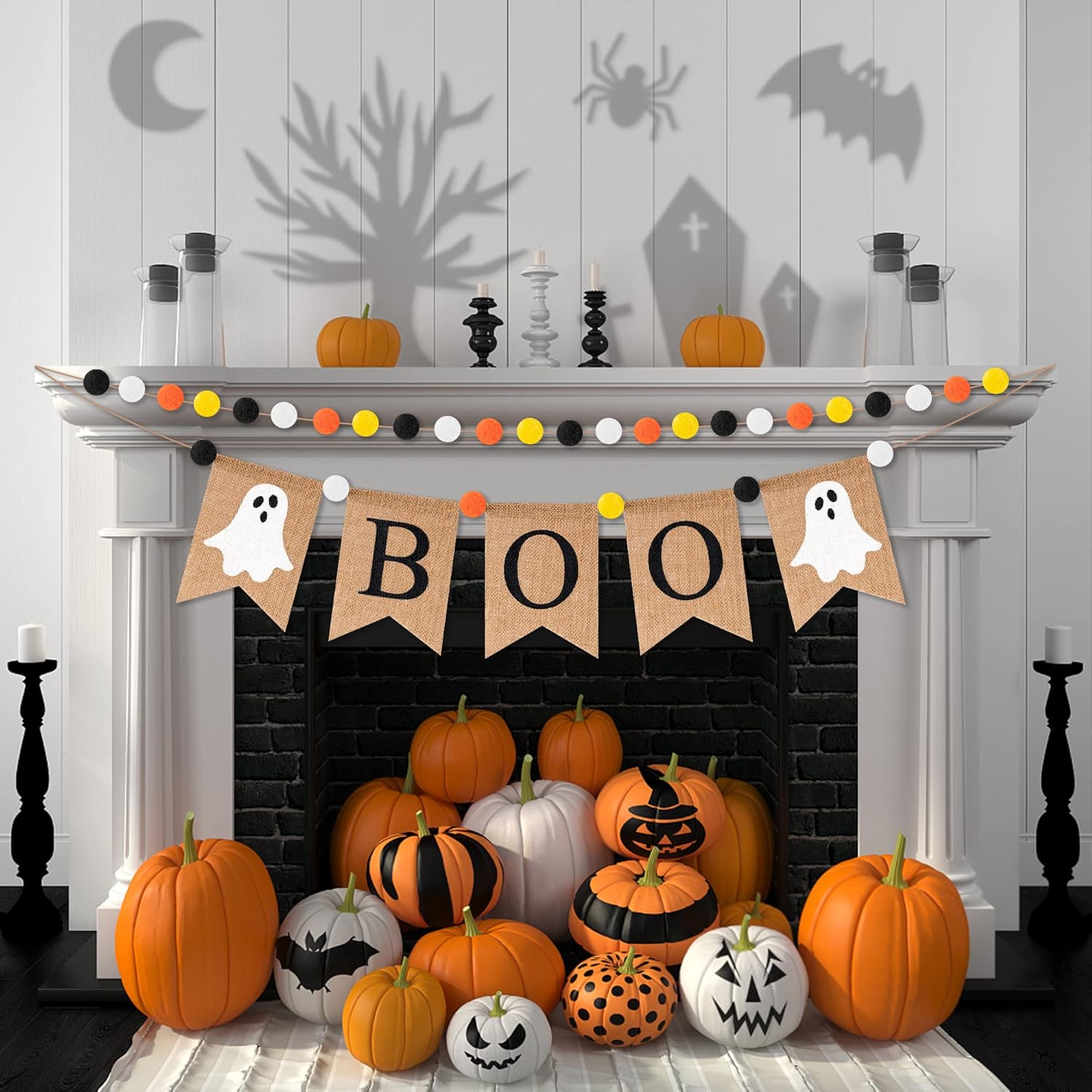 WATINC 2pc Halloween Boo Burlap Banner Garland Set