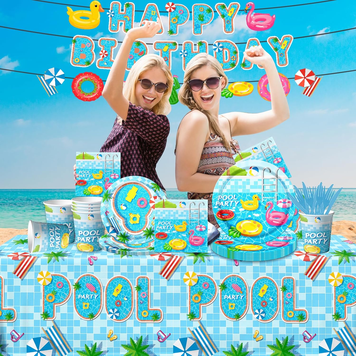 Guzbewu Pool Party Plates Napkins Set 142PCS Summer Decorations