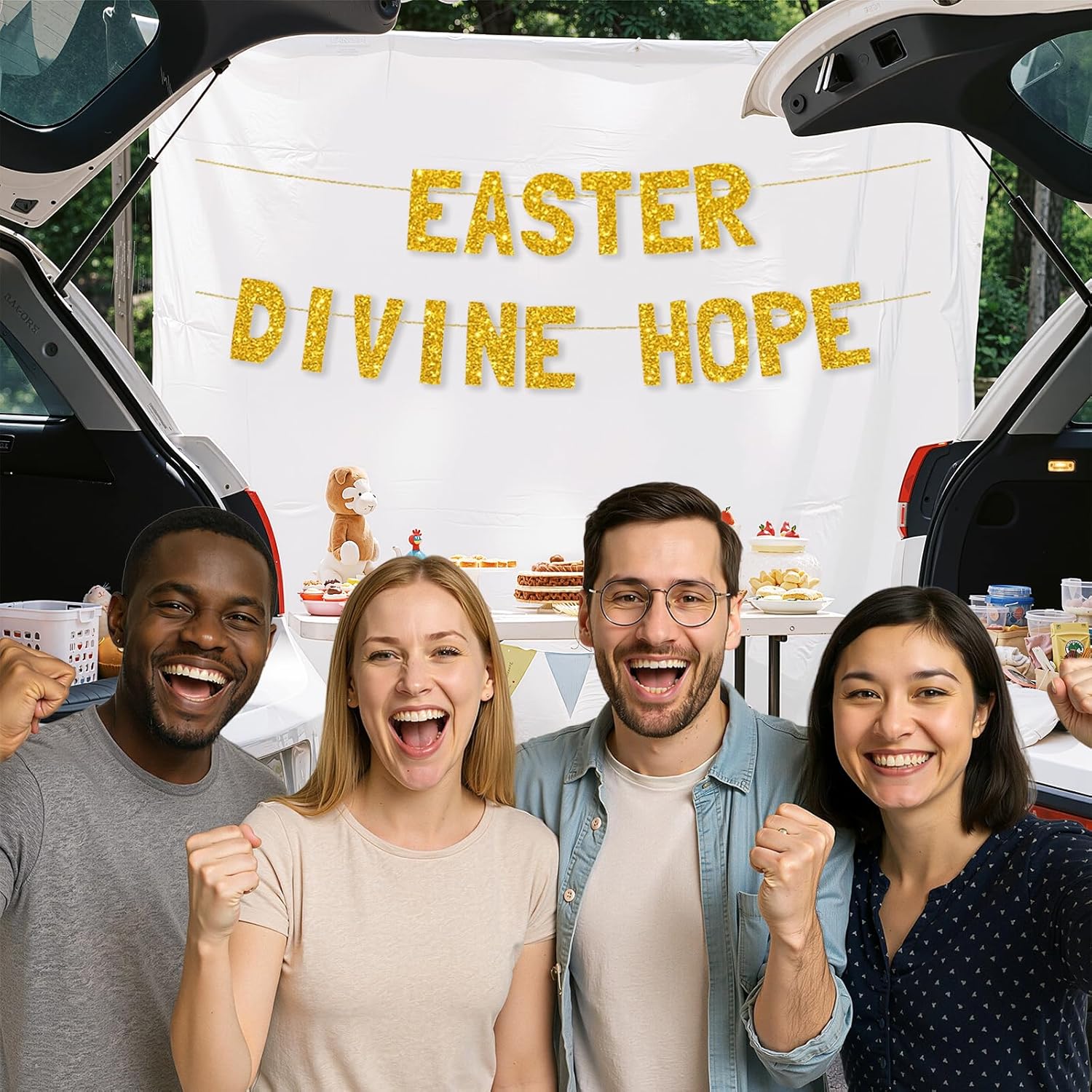 Meowoo Easter Divine Hope Decorations Gold Banner