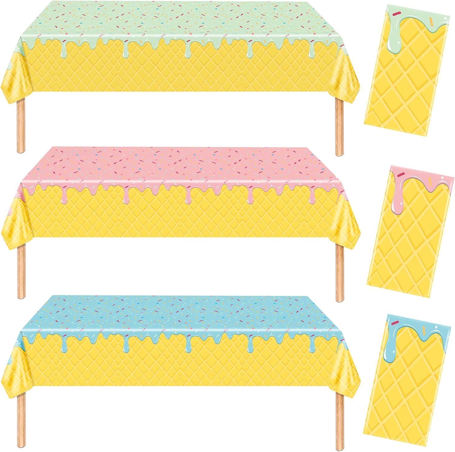 3 Pack Ice Cream Themed Tablecovers for Parties