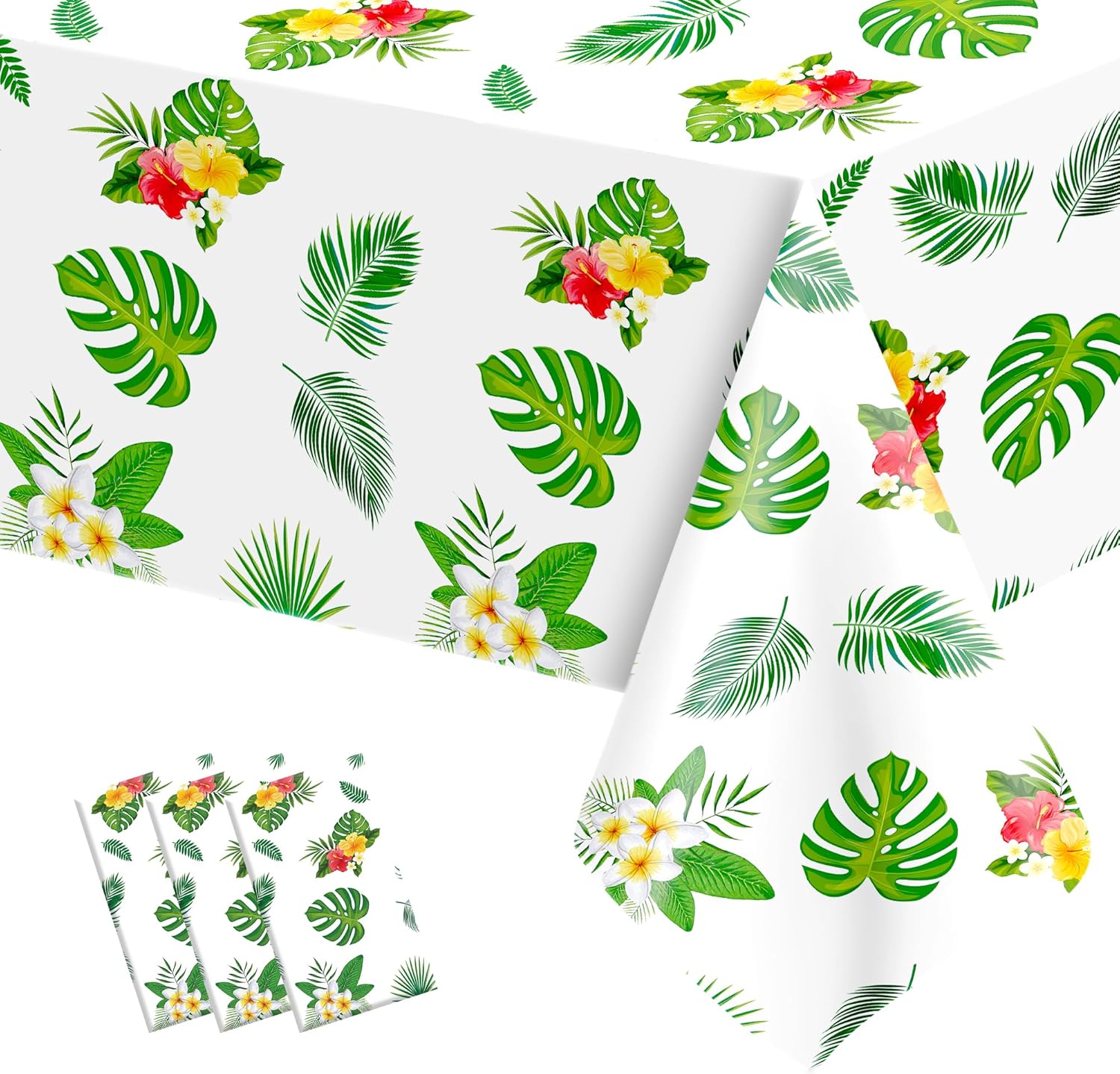 3PCS Hawaiian Luau Tablecloths Plastic 54x108 Inch Disposable Tropical Decor