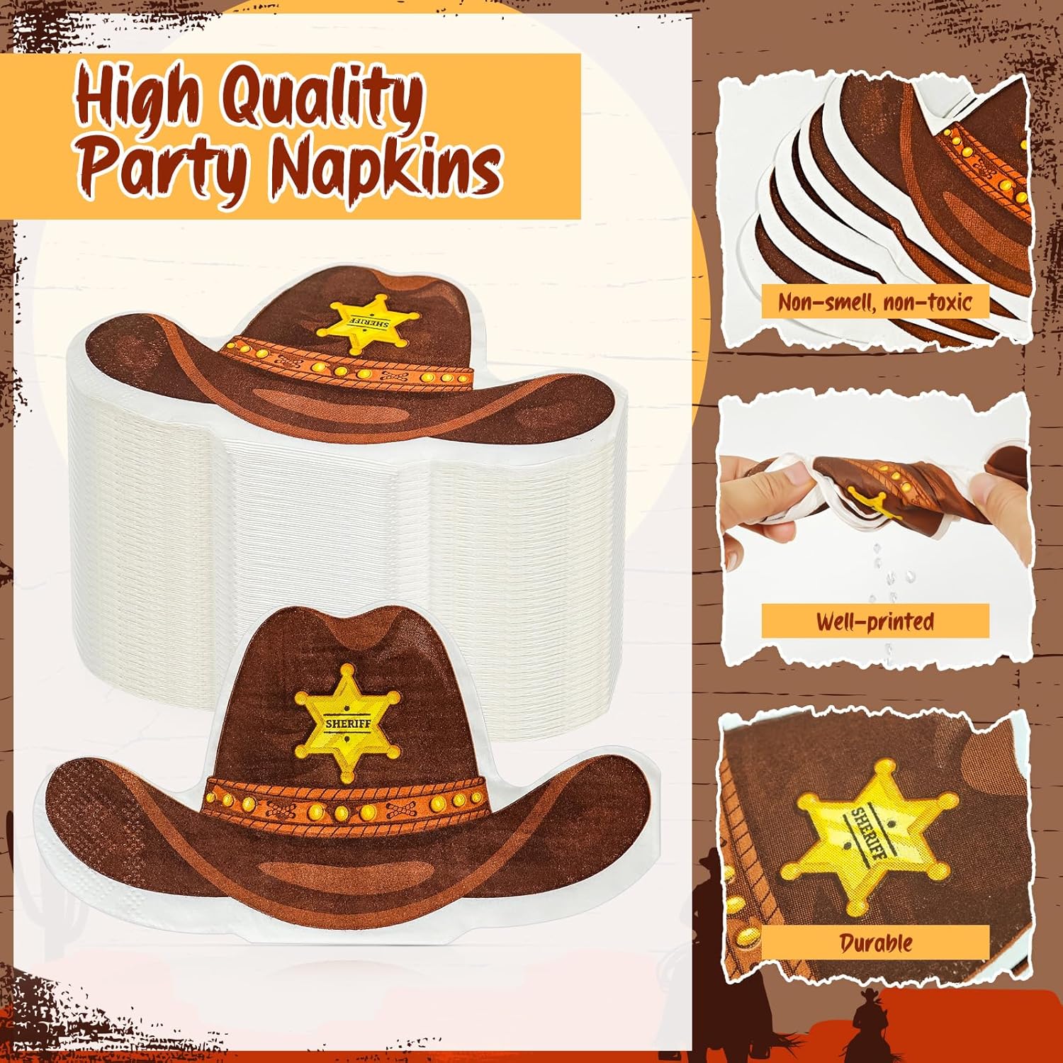 Cinrobiye 100 Pcs Western Cowboy Napkins