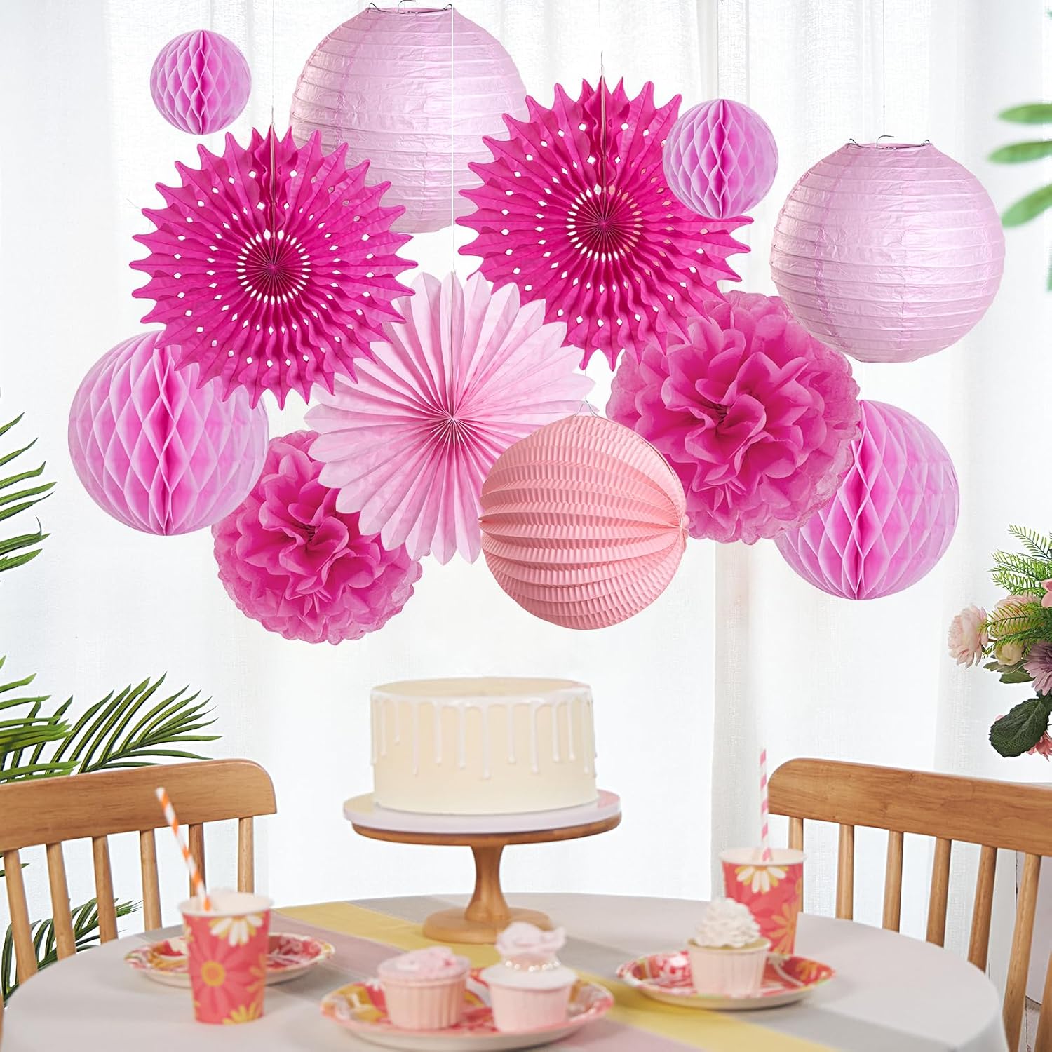 12Pcs Hot Pink Party Decorations Set