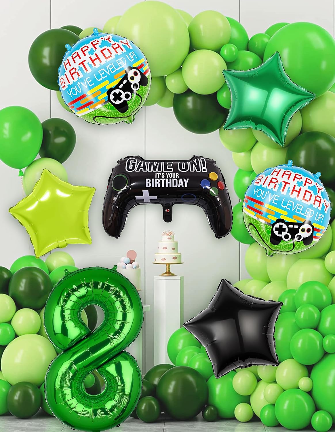 40 Inch Green Pixel Number 8 Balloon Set for Gaming Parties