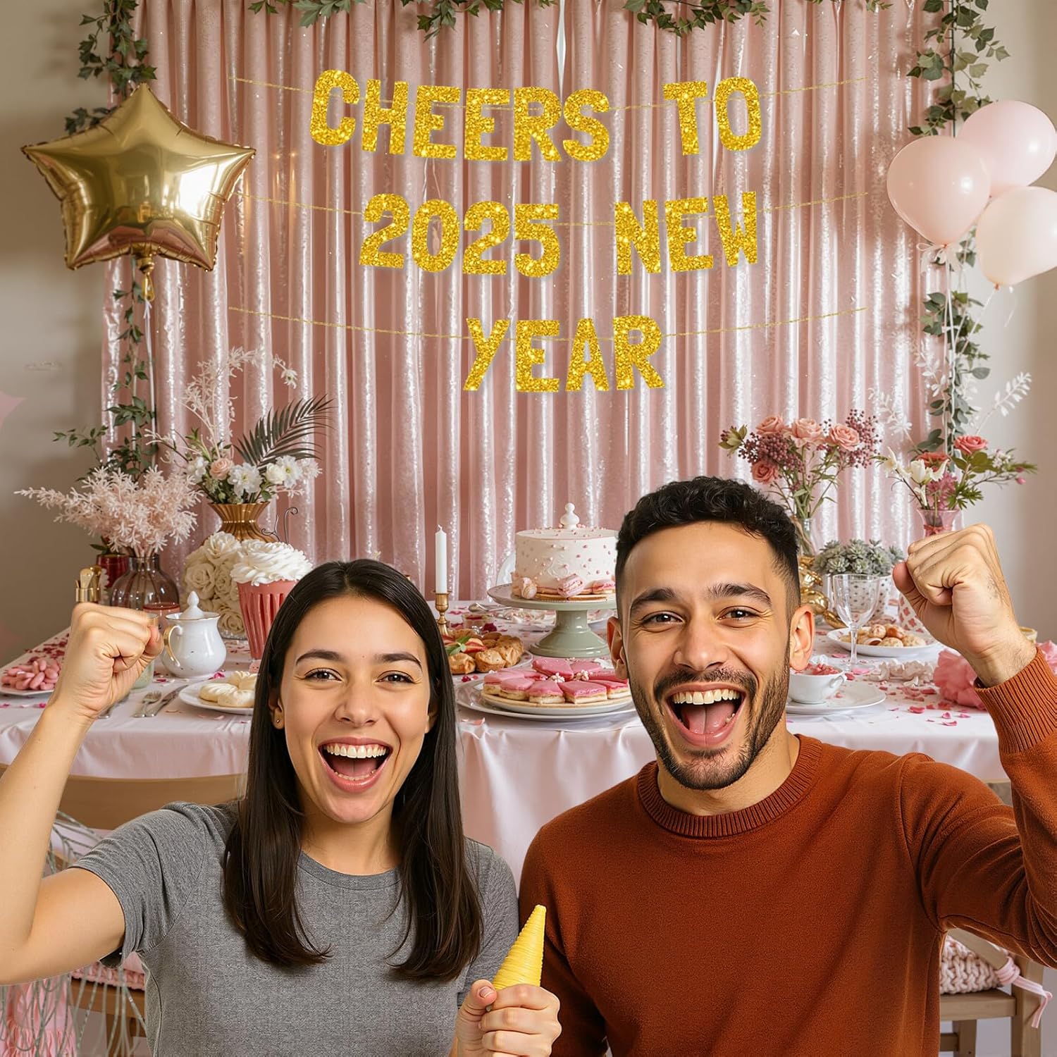 Meowoo 2025 Celebration Banner with Gold Glitter