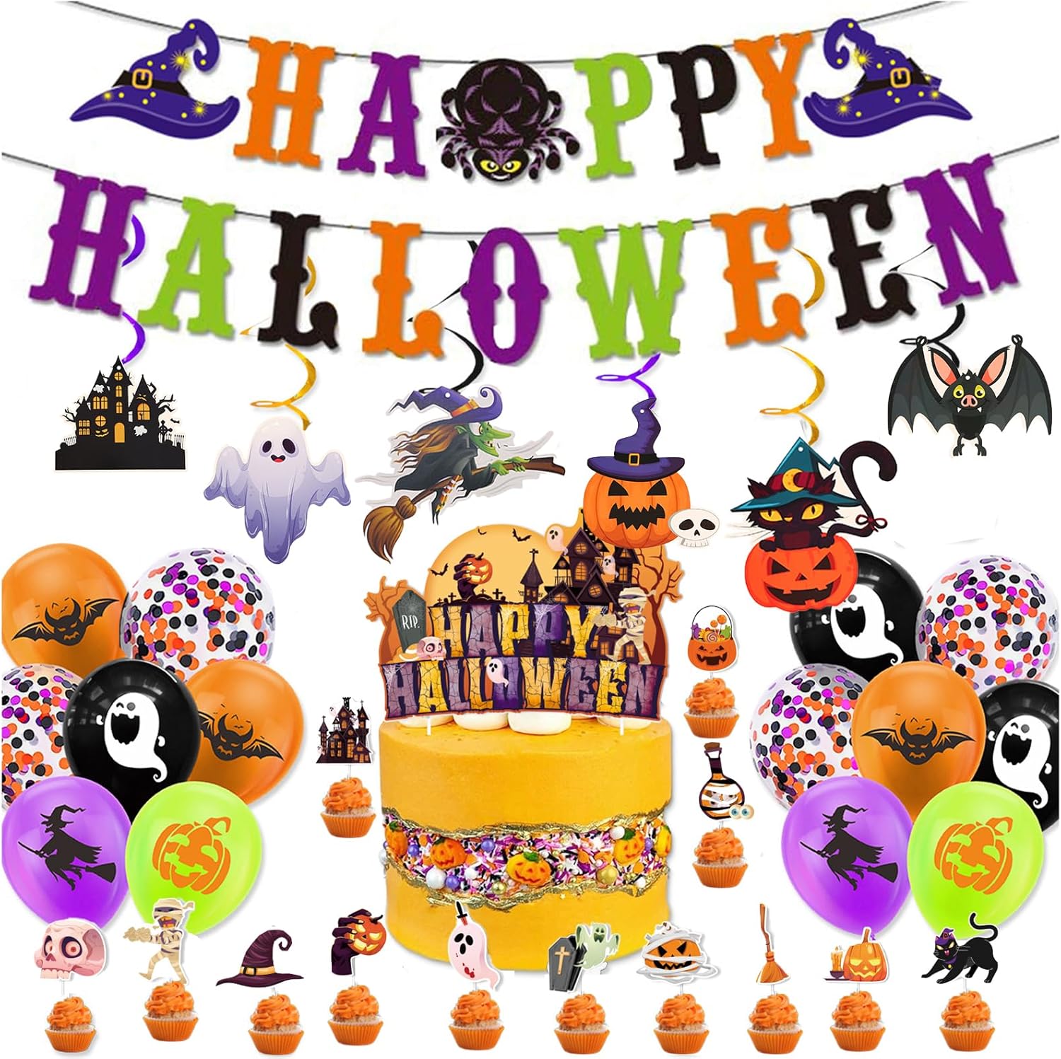 Happy Halloween Decorations Set with Banner and Streamers